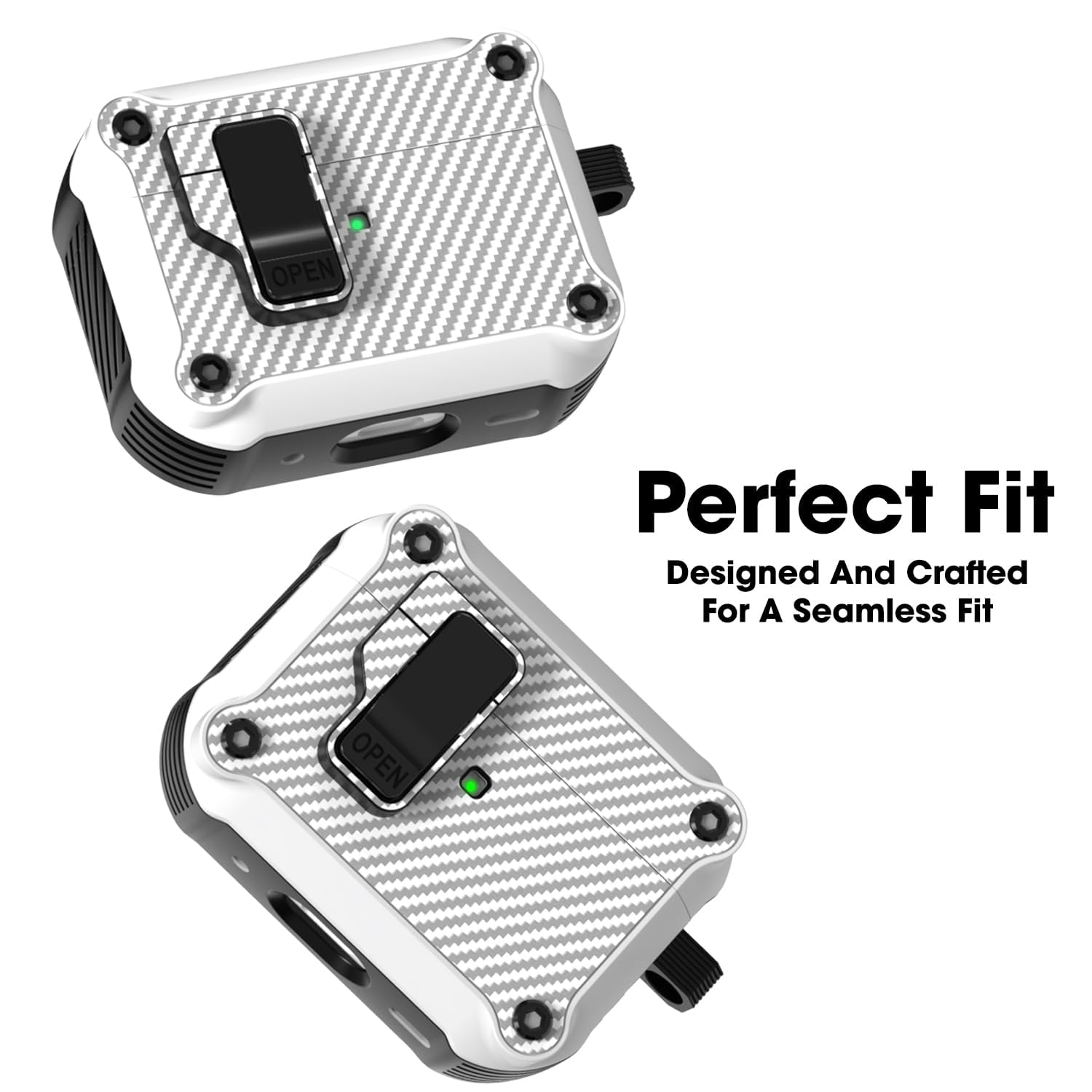 Sounce Tough Case Compatible with Airpods Pro 2 Case Cover with Carabiner, Rugged Protective Cover for Airpods Pro 2nd Generation Case Cover Shock Armor Series [Front LED Visible](White)