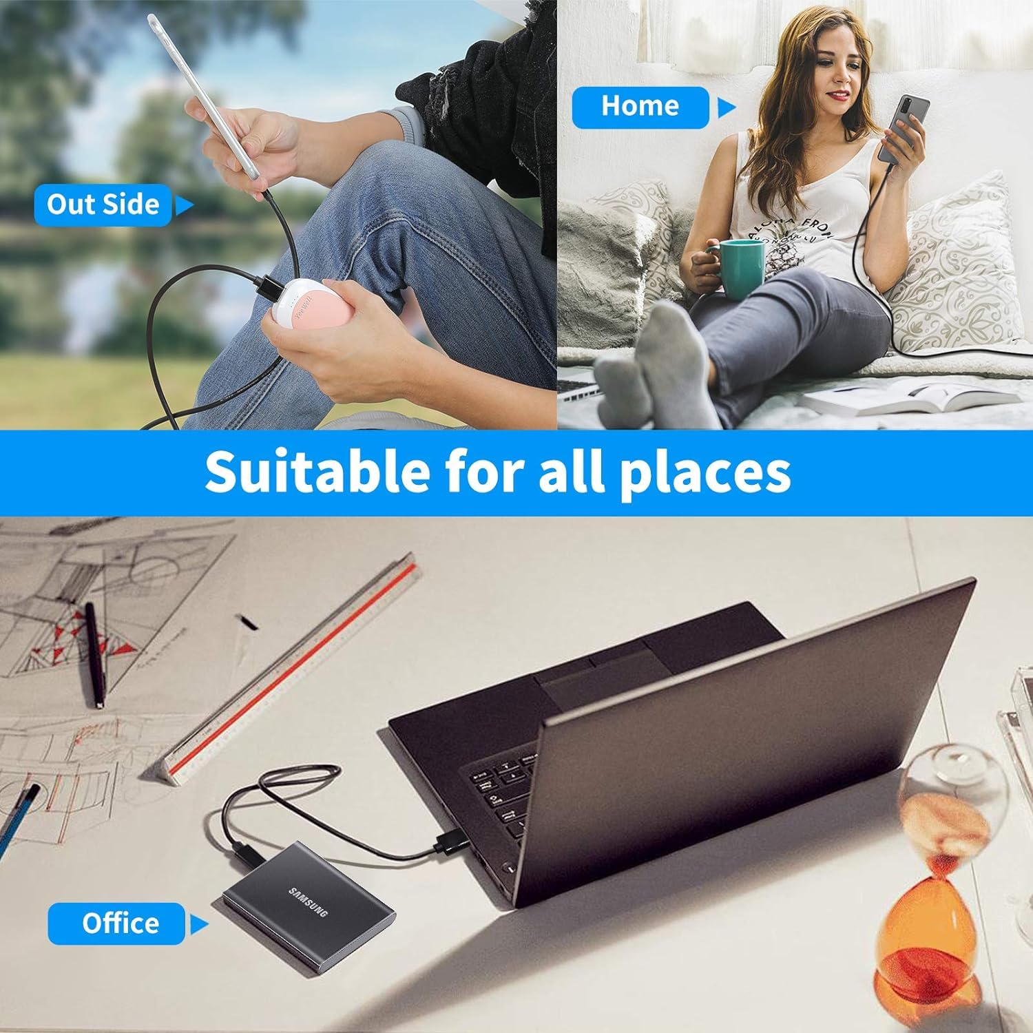 USB to Type-C 25W Fast Charging Cable by Sounce | 1.5 Meter High-Speed Power & Data Cord | Compatible with Galaxy A51, A52, A71, A21s & More – Black