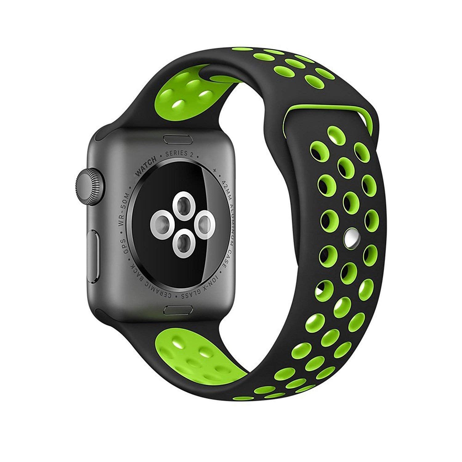 Sounce Sports Strap Compatible for Watch Band 42mm 44mm 45mm Adjustable Silicone Wristband Sport Loop for Watch Series 7/6/5/4/3/2/1, SE - Black-Green