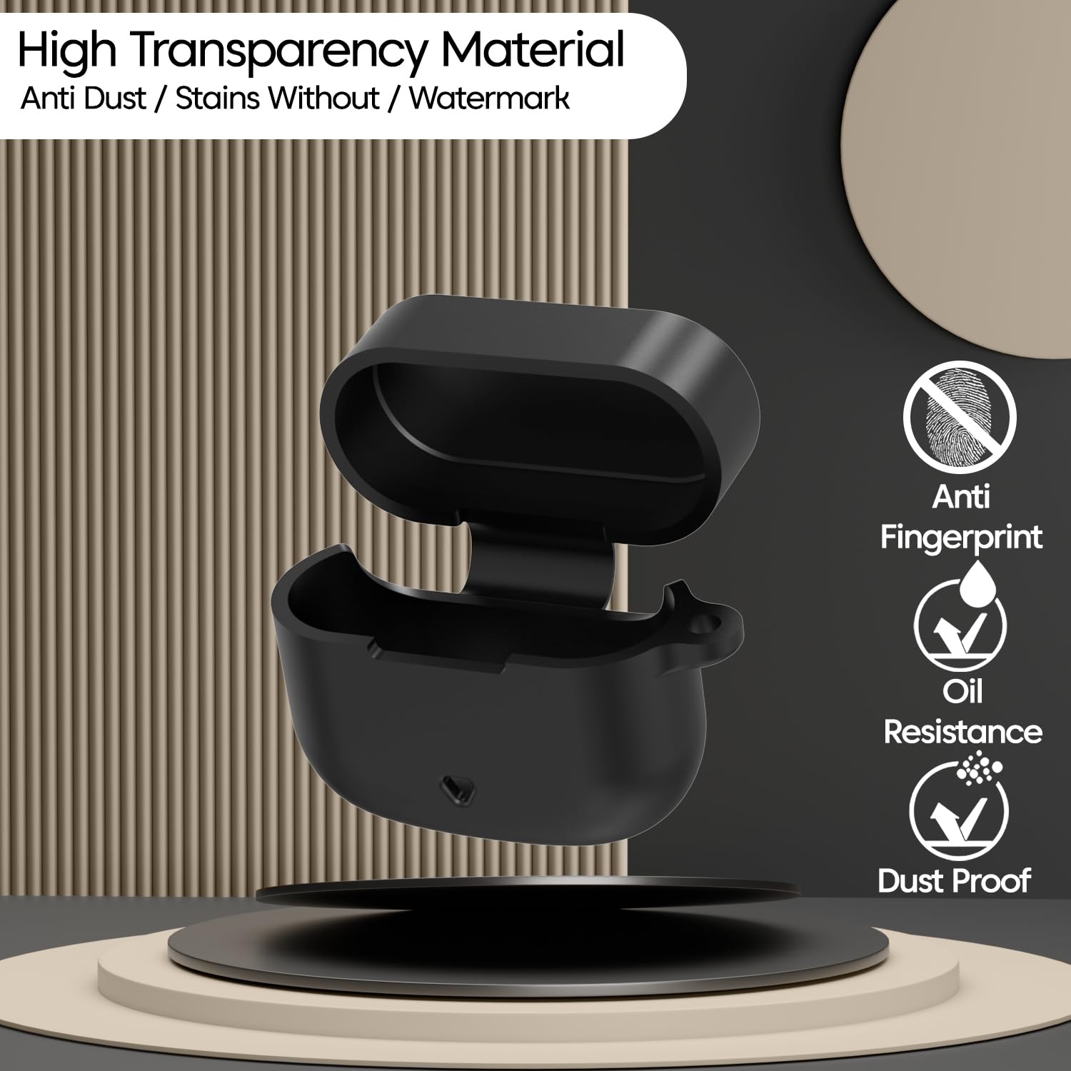 Sounce Silicone Case Cover for Boat Airdopes 91 Prime, Soft Protective Shockproof Shell with Anti-Loss Keychain Clip, Dustproof and Scratch-Resistant Design, Secure Fit with Protection – Black