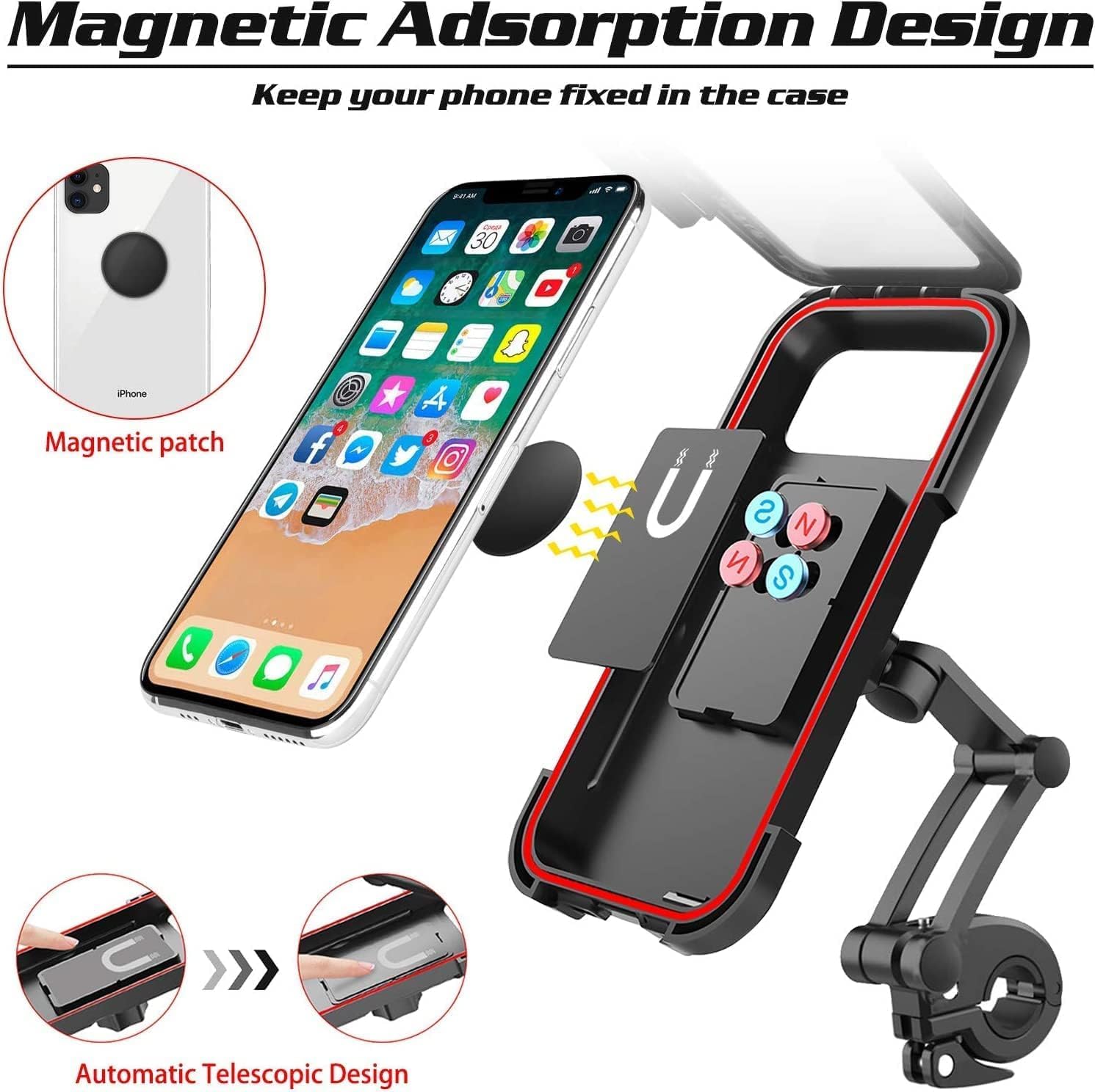 Sounce Bike Phone Mount Waterproof Cell Phone Holder 360 Rotation Motorcycle Smartphone Case Universal Bicycle Handlebar Sensitive Touch Screen Fit Below 4-7.2 Inches Smartphone (Black)