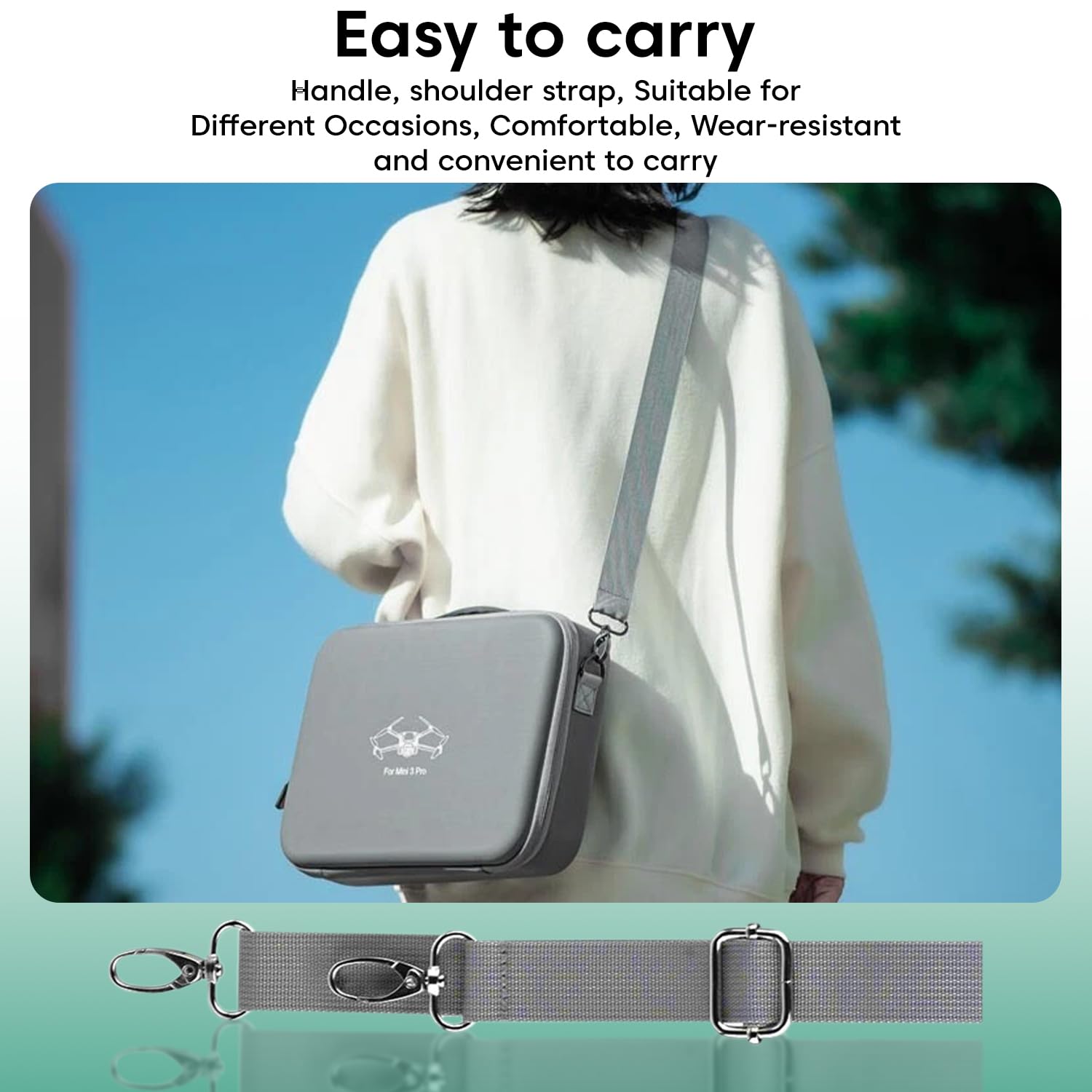 Sounce Air 3 Portable Carry Bag – Hard Shell PU Protective Travel Storage Case with Adjustable Shoulder Strap – Custom Compartments for DJI Air 3 / Air 3S Drone, RC Controller – Grey