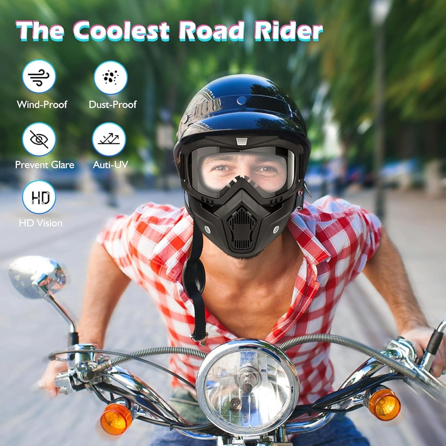 Sounce Anti-Scratch Goggle Bike Mask with UV Protection – Windproof, Detachable Face Shield for Cycling & Outdoor Sports