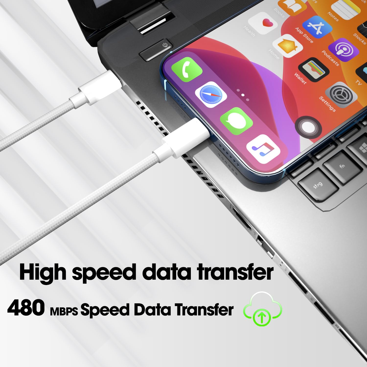 Sounce USB C To Lightning 3A 66W Fast Charging Nylon Braided Cable, Up to 480 Mbps Data Transfer & Sync Cord Compatible with iPhone 14, 13, 12, 11, X, 8, 7, 6, 5, iPad Air, Pro, Mini 1.5 Meter - White