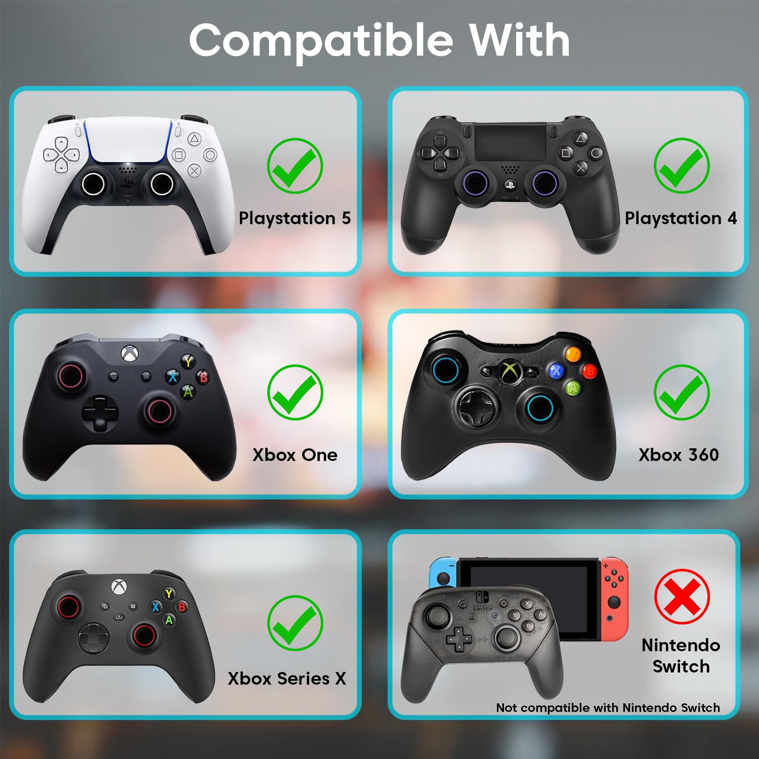 Sounce 8 Pcs Controller Thumb Grips for PS5/PS4/Xbox One/360/Switch – Anti-Slip Joystick Caps for PS5 Remote Controller & Gamepads, Soft Silicone Thumb Stick Covers for Enhanced Grip & Protection