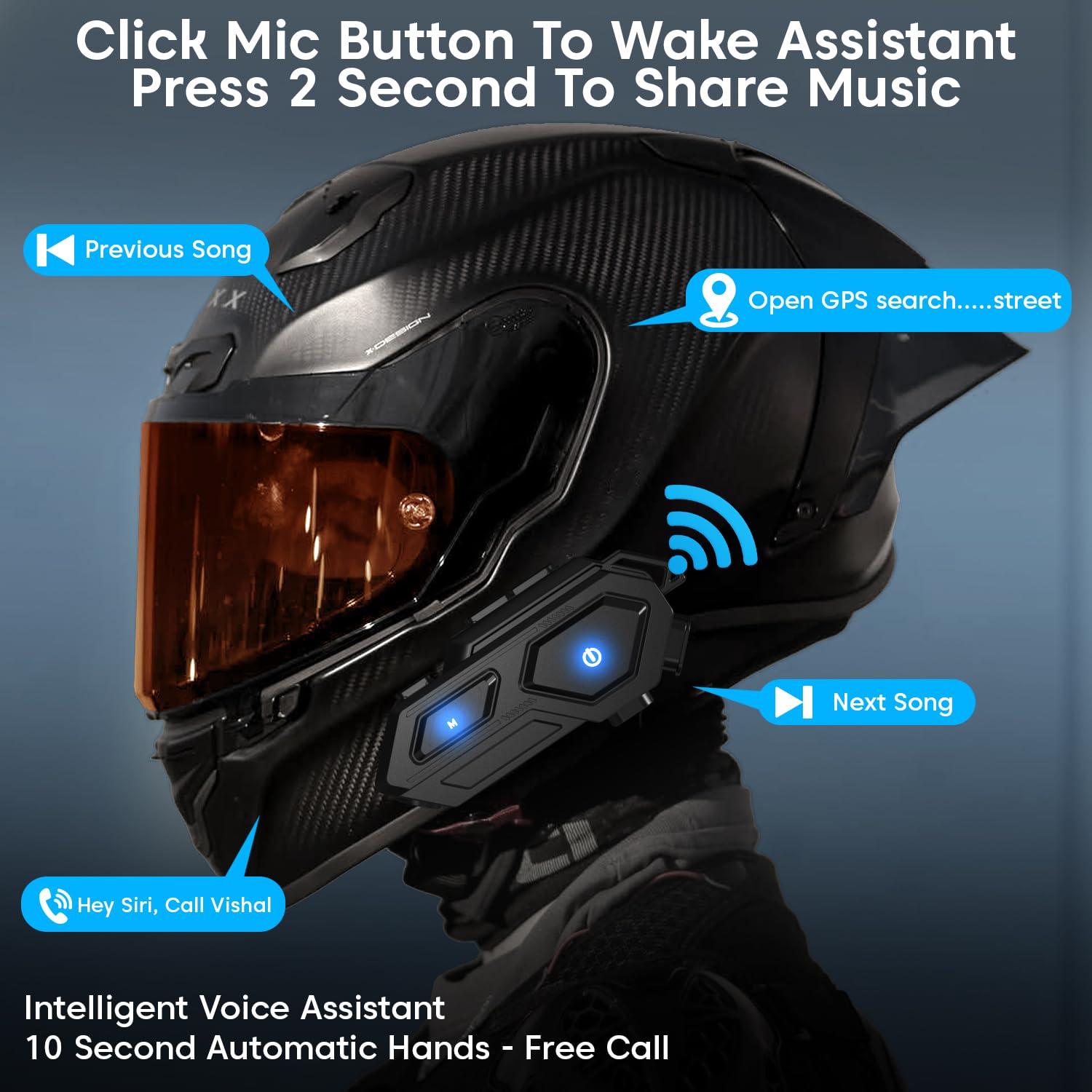 Sounce C8 Motorcycle Bluetooth Helmet Headset – Wireless Dual Earphone