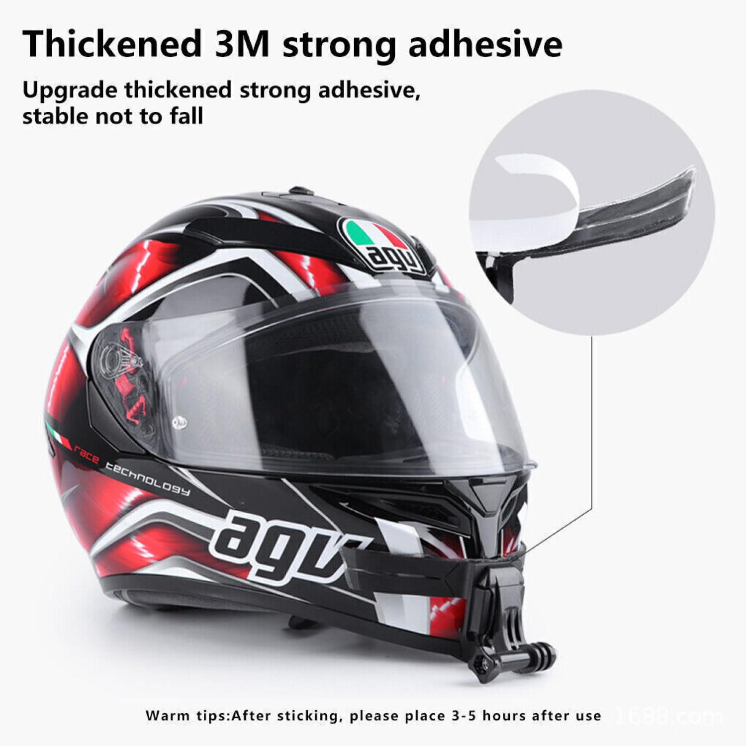 Sounce Action-cam Compatible Chin Mount for Motorcycle with J-Hook and Screw Helmets Secure and Convenient Helmet for GoPro and Action Cameras with Speed 160kmph - Black