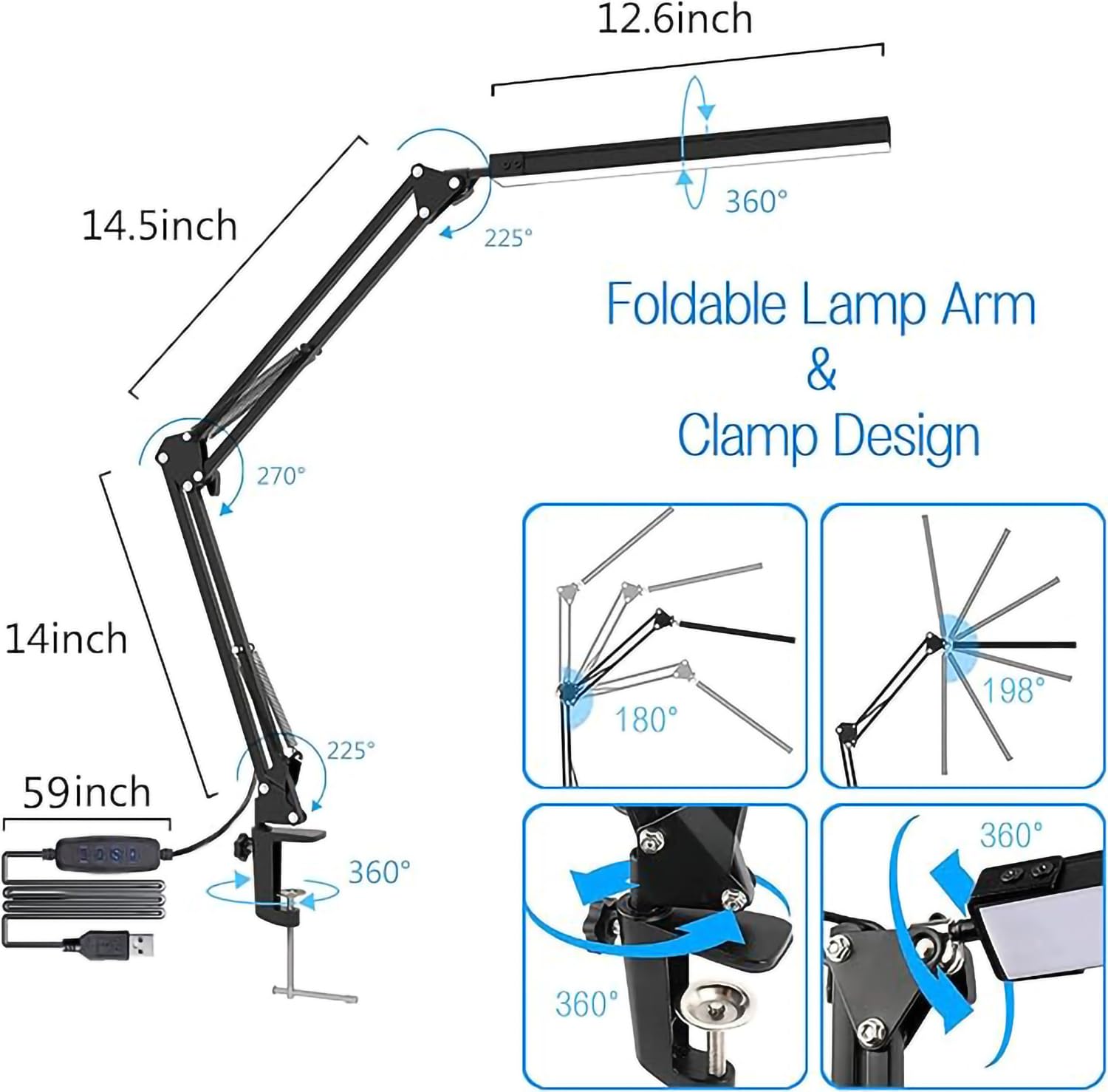 Sounce Table LED Desk Lamp Light with Metal arm Stand | 3 Lighting Modes | Overhead LED Desktop Lamp | USB LED Lamp for Studing, Reading, Home, Office, Desktop, Bedroom, Reading & Multipurpose use
