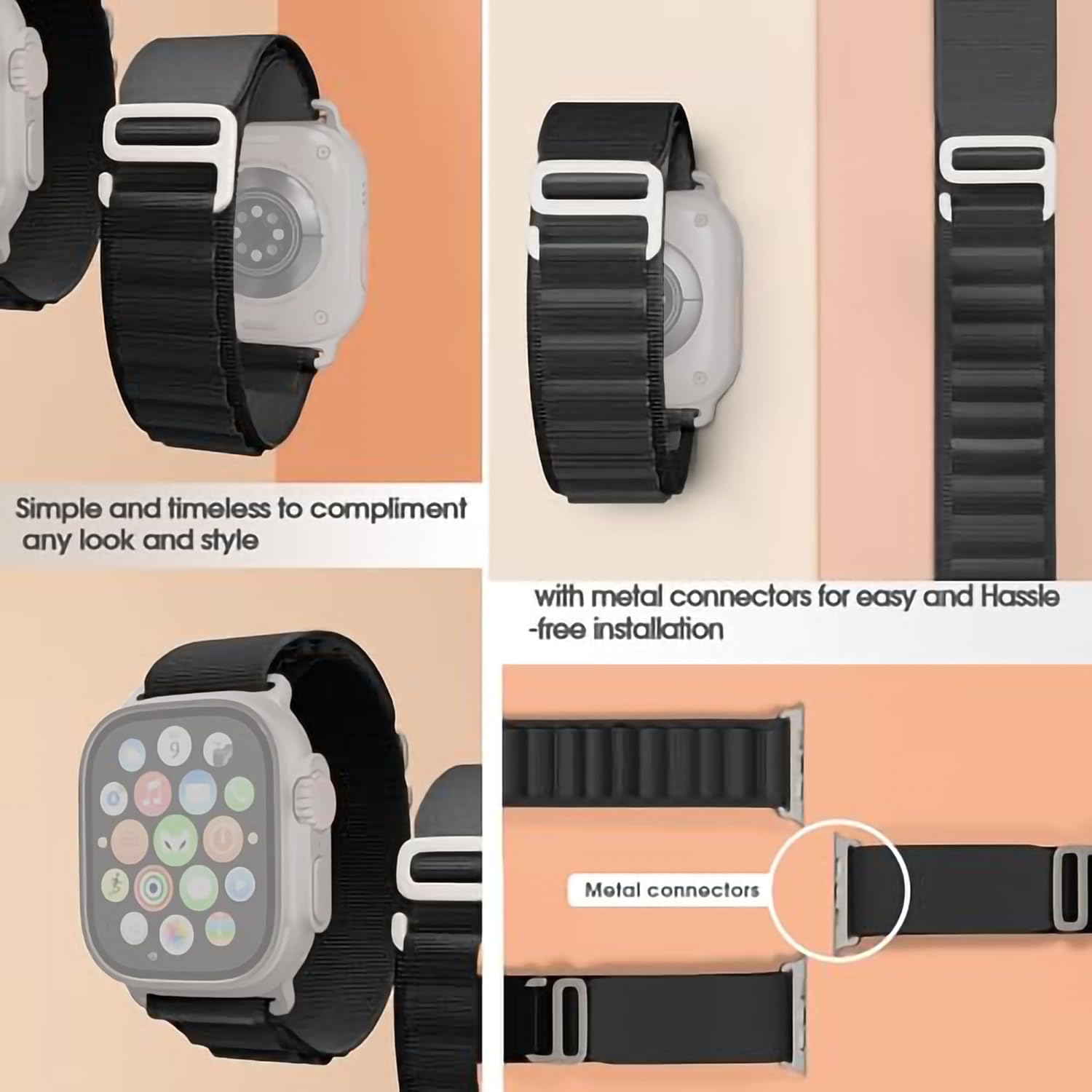 Sounce Nylon Loop Compatible For iWatch Band 49mm 45mm 44mm 42mm, iWatch Bands Nylon Sport Strap Women Men G-Hook Bracelet for iWatch Ultra/Ultra 2 Band Series 9 8 7 6 5 4 3 2 1 Series SE[Black]