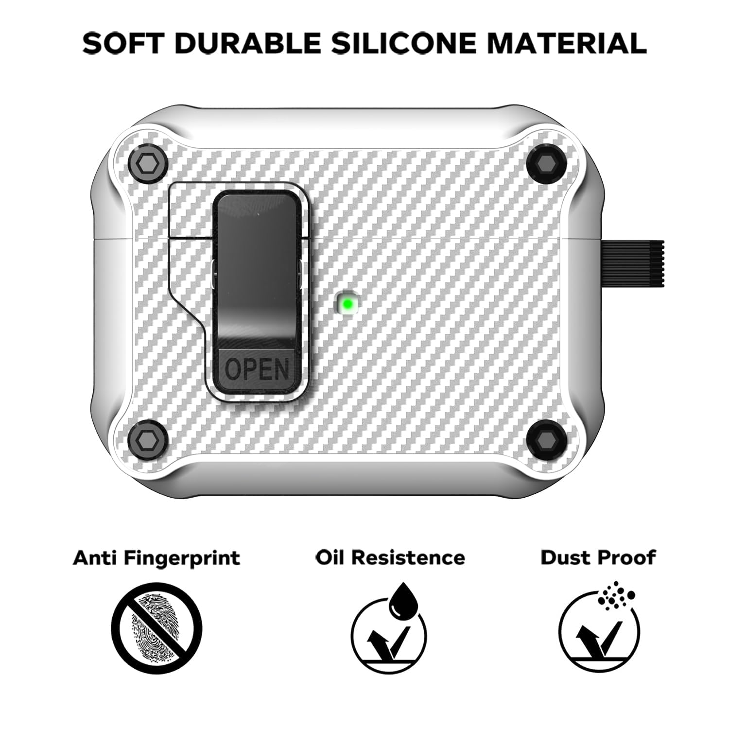Sounce Tough Case Compatible with Airpods Pro 2 Case Cover with Carabiner, Rugged Protective Cover for Airpods Pro 2nd Generation Case Cover Shock Armor Series [Front LED Visible](White)