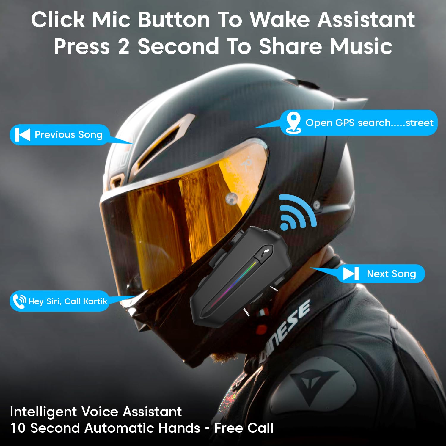 Sounce C5S Bluetooth Helmet Headset – Wireless Dual Earphones with 50mm HD Speakers, IP67 Waterproof, Auto Call Answer, Voice Assistant, 800mAh Battery, V5.4 Wireless Compatible with All Helmets