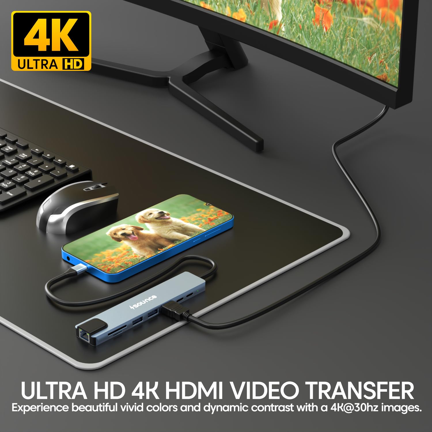 HOPDAY 10-in-1 USB C Hub - 4K HDMI, 100W PD Charging, USB 3.0, SD/TF Card Reader For MacBook & Laptops