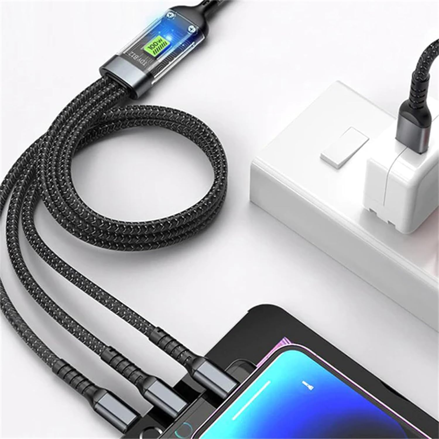 Sounce 120W 3-in-1 USB Fast Charging Cable | 6A Output | USB 3.0 with Type-C, Micro USB & Lightning Connectors | 1.2m Long | High-Speed Data Transfer for Phones, Tablets & Laptops