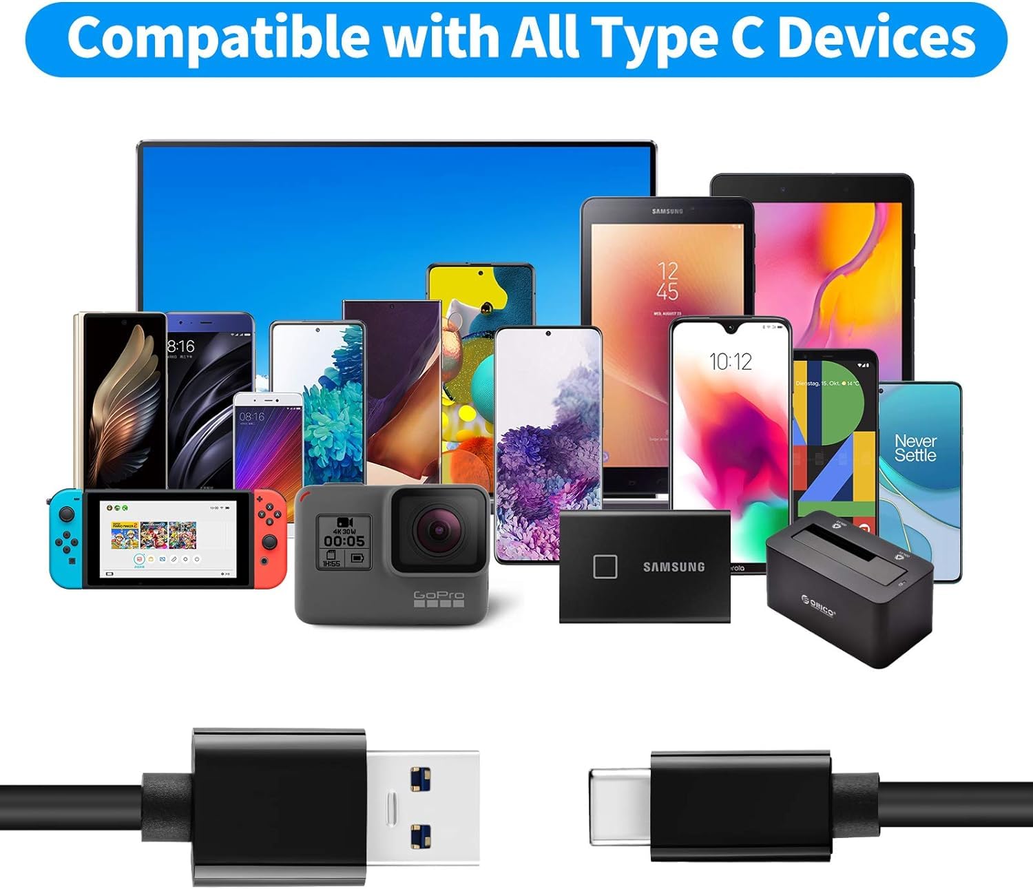 USB to Type-C 25W Fast Charging Cable by Sounce | 1.5 Meter High-Speed Power & Data Cord | Compatible with Galaxy A51, A52, A71, A21s & More – Black