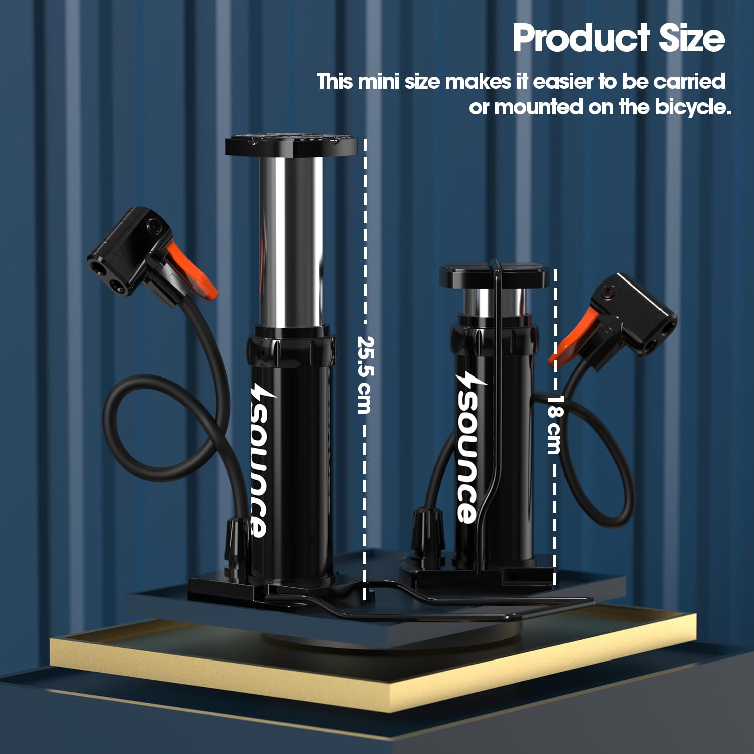 Sounce Portable High Pressure Foot Air Pump Heavy Compressor Cylinder with Gauge Floor for Bicycle, Car and Motorbike for Football Cycle Pumps for Bicycle for Tubeless
