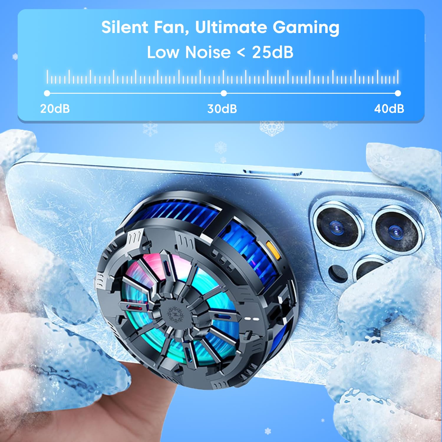 Mobile Cooling Pad Mobile Cooler Gaming Fan for Instant Cooling Advanced Refrigeration Chip and LED Temperature Display Compatible for Android and iPhones (Black)