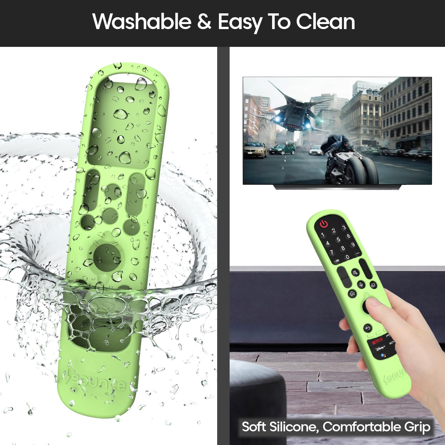 Sounce LG TV Silicone Remote Cover Compatible with LG TV Remote LG AN-MR21GA (2021) LG MR22GA (2022) LG MR23GA (2023) Magic Remote Case with Loop (Luminous Green) [Remote NOT Included]