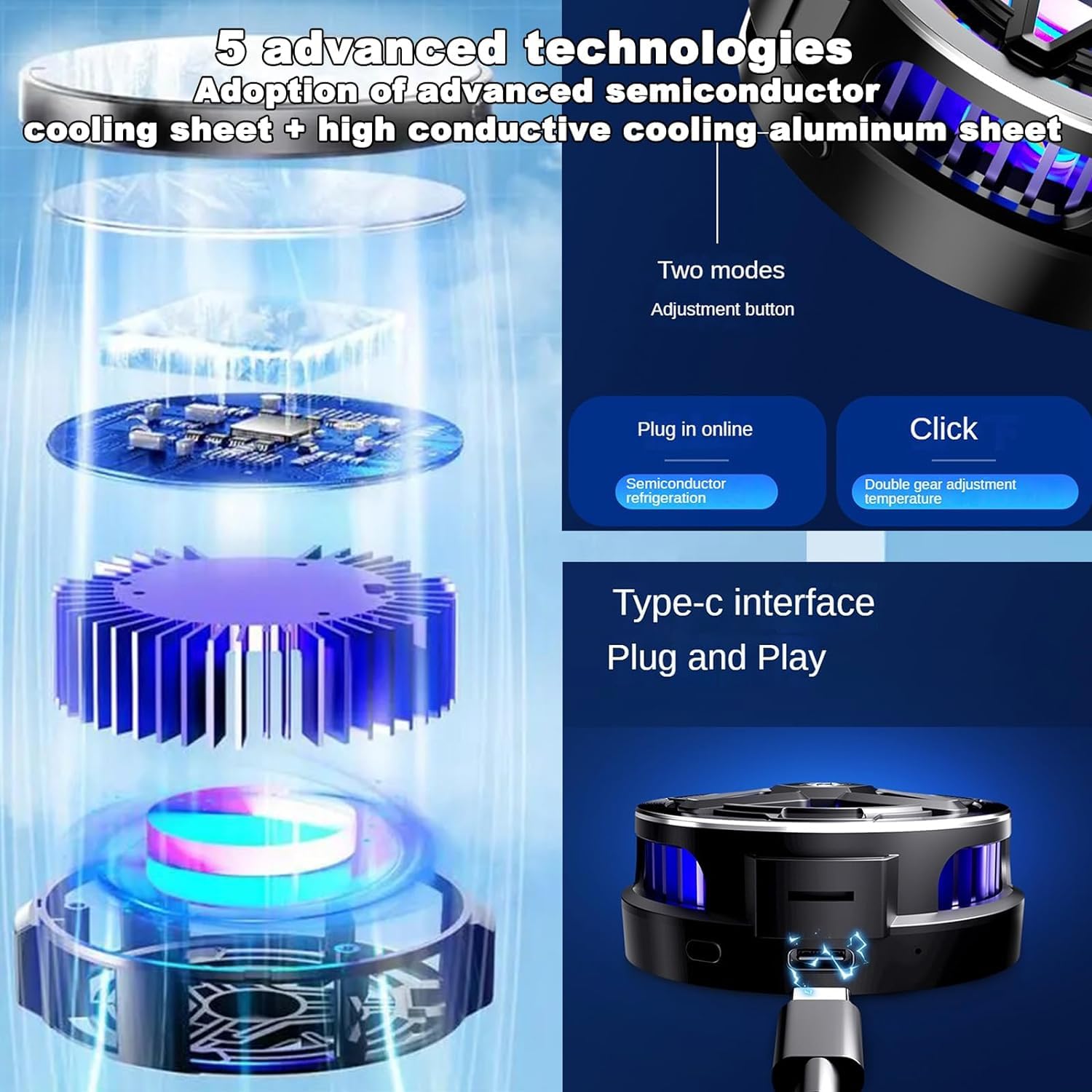 Sounce Phone Cooler, Led Gaming Mobile Cooler With Digital Display & RGB Lights, Magnetic Phone Radiator Fan for iPhone, Smartphones 4.5-7 Inches, Cooling Fan for Live Streaming