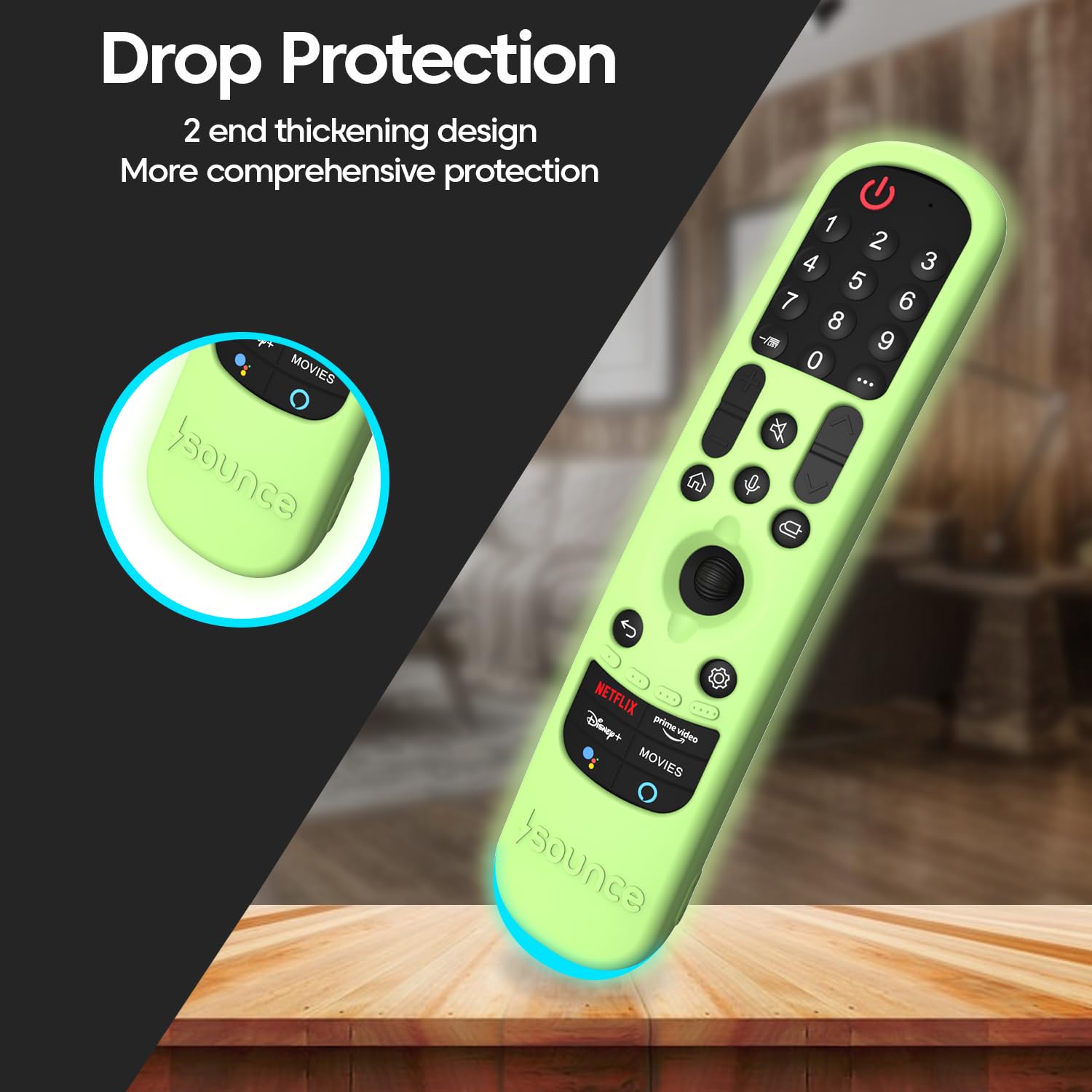 Sounce LG TV Silicone Remote Cover Compatible with LG TV Remote LG AN-MR21GA (2021) LG MR22GA (2022) LG MR23GA (2023) Magic Remote Case with Loop (Luminous Green) [Remote NOT Included]