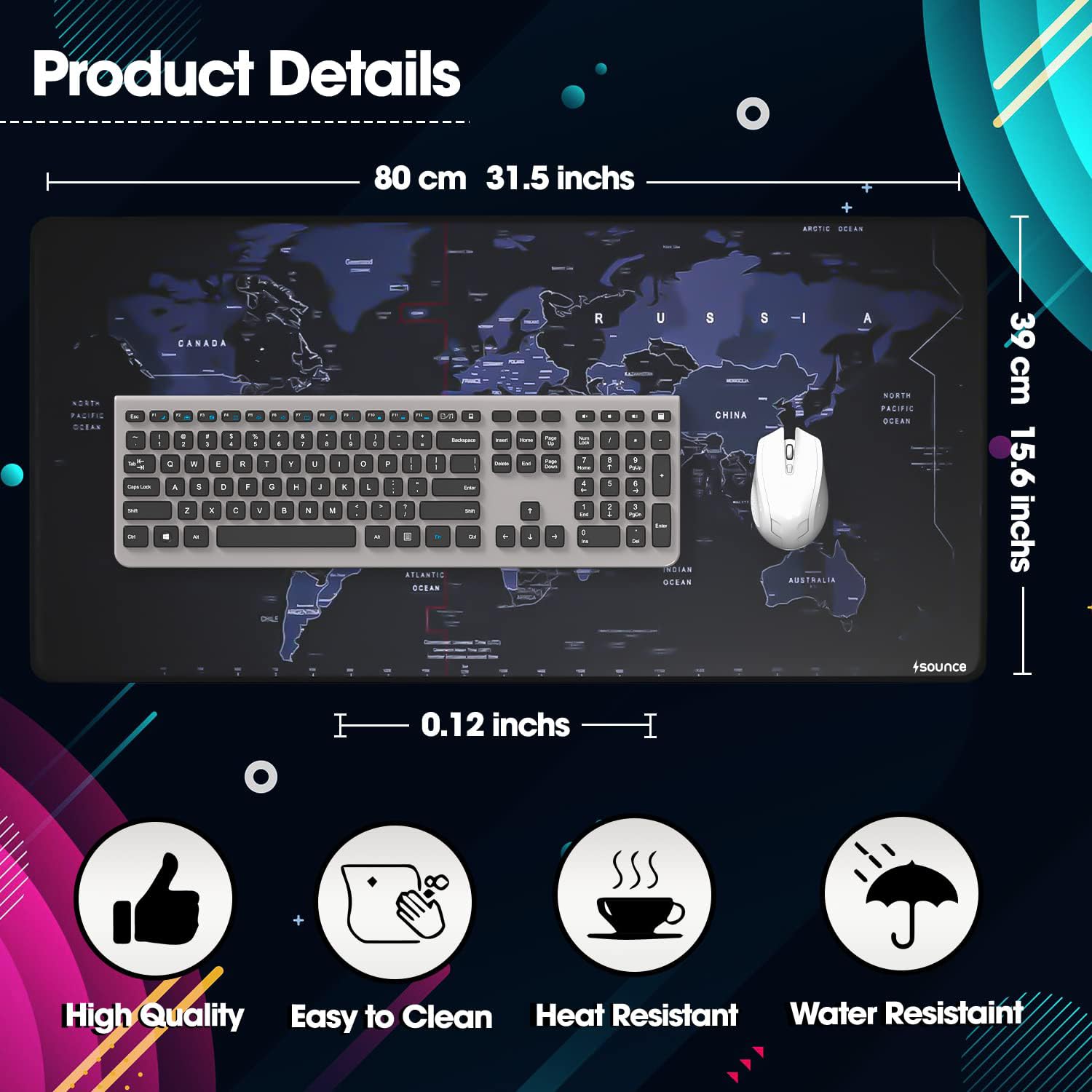 Sounce Mouse Pad, Large Extended Desk Mouse Pad, Non-Slip Spill-Resistant with Special-Textured Surface, Anti-Fray Stitched Edges for Gamer/Office/Home 600L x 300B x 2H mm (Blue Grey)
