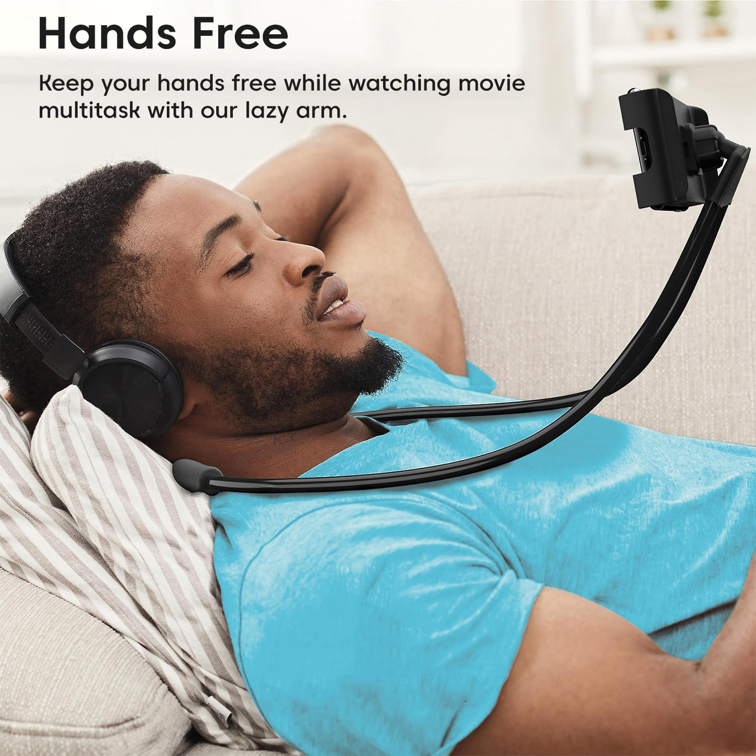 Sounce Lazy Neck Phone Holder Neck Hanging Mobile Cell Phone Stand 360 Rotating Flexible Long Arms Stand Clip Holder Compatibl with 4-7 Inches Smatphones - Black