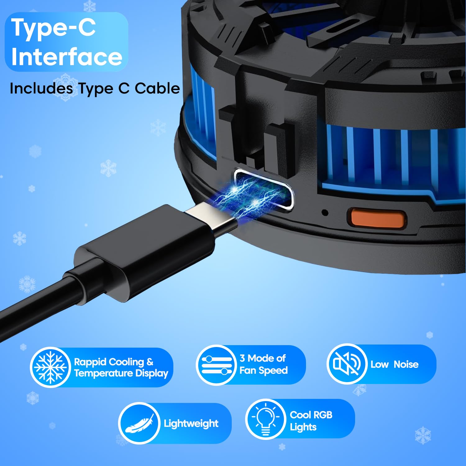 Mobile Cooling Pad Mobile Cooler Gaming Fan for Instant Cooling Advanced Refrigeration Chip and LED Temperature Display Compatible for Android and iPhones (Black)