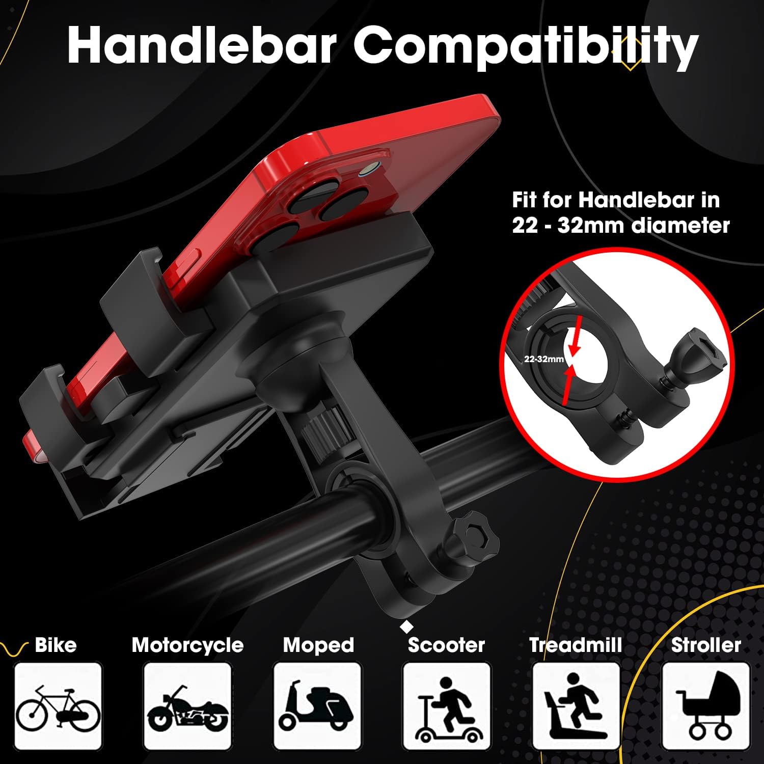 Sounce Bike Mobile Holder – 360° Rotating Phone Mount with One-Click Lock, Anti-Shake Cradle Clamp, Firm Grip for Maps, GPS & Navigation on Bicycles & Motorcycles