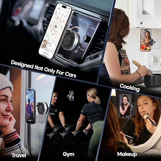 Sounce Smart Magnetic Suction Phone Holder with 360° Adjustable Angle, Strong Vacuum Grip for Car, Gym, Mirror & Makeup Use, Supports MagSafe iPhone and Android Devices 2025