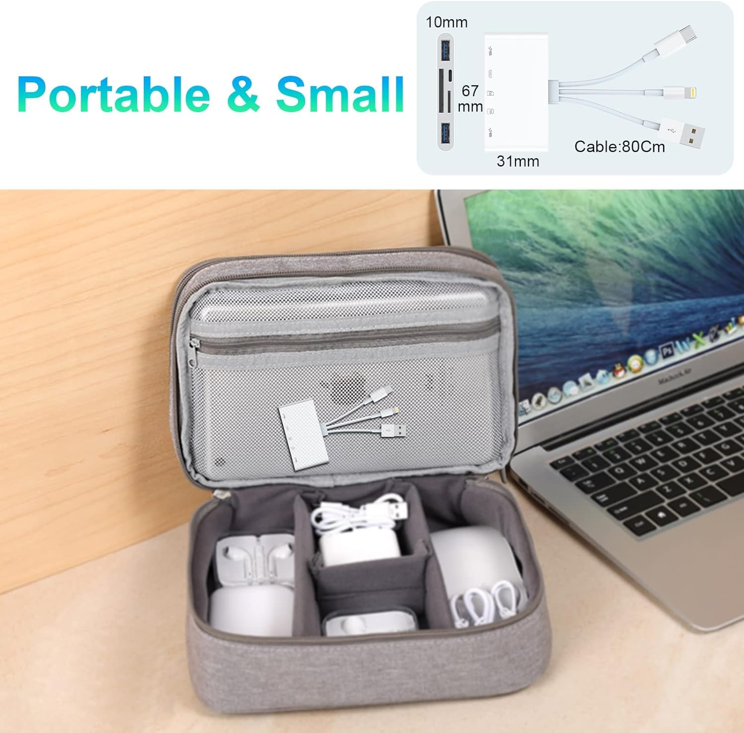 Sounce 5 in 1 SD/TF Card Reader Micro SD Card Reader with Light-ning Port & 2 USB 3.0 Ports Support Charging, High Speed Data Transfer Compatible with iPhone, iPad, PC, Laptop - White