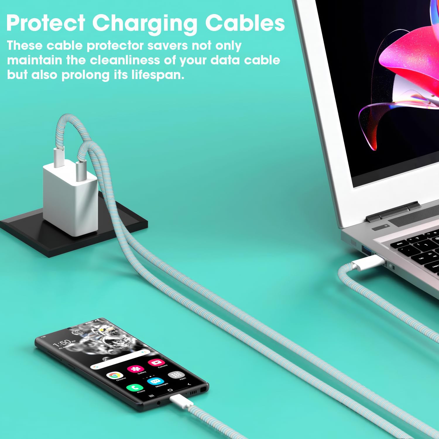 Sounce Spiral Cable Protector, 1.7 Meter Charging Cable Protection Data Cable Protective Sleeve, Cord Saver, Cable Protective Cover for Earphone, Data Wire Cable, Durable PVC - Aqua Blue (Set of 2)