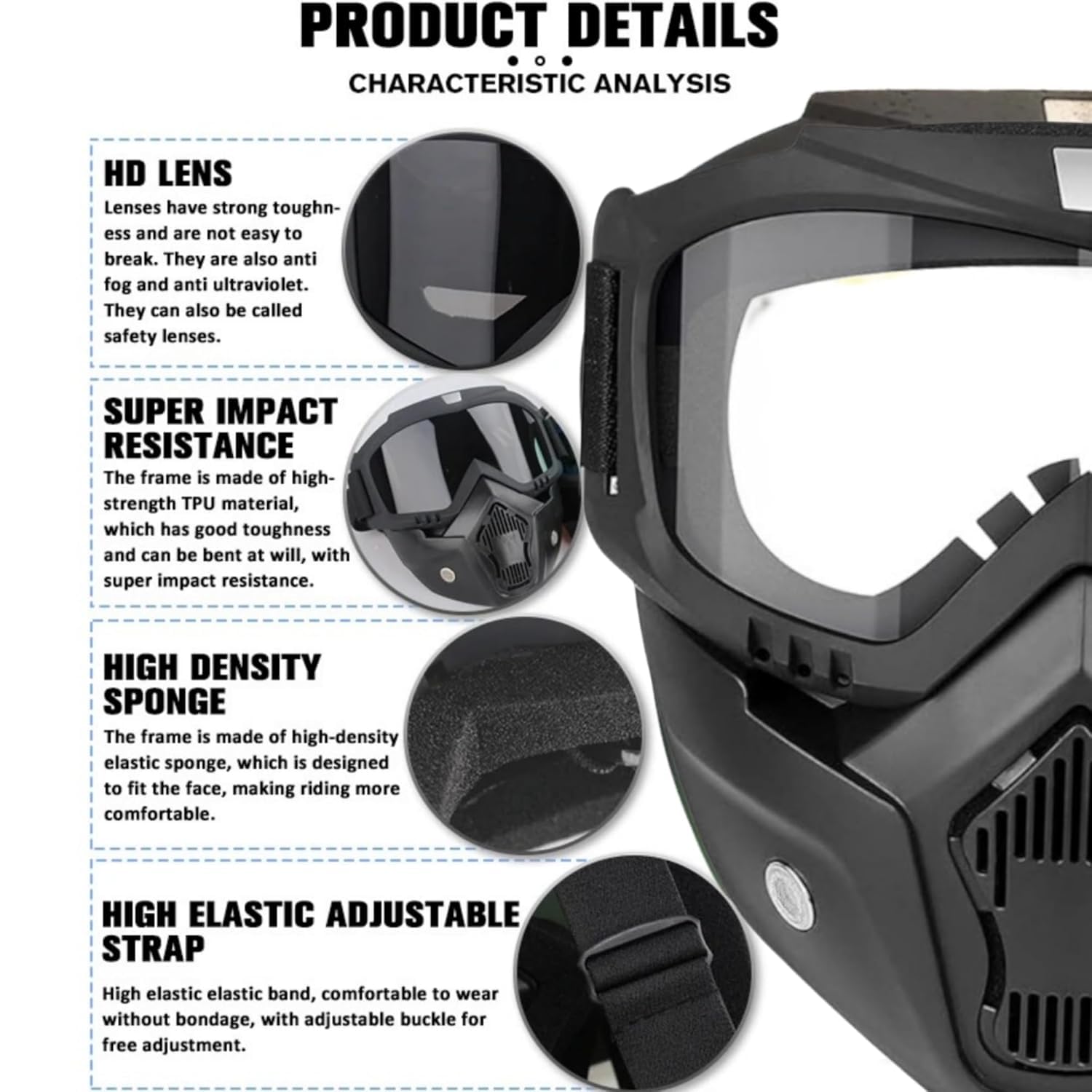 Sounce Anti-Scratch Goggle Bike Mask with UV Protection – Windproof, Detachable Face Shield for Cycling & Outdoor Sports