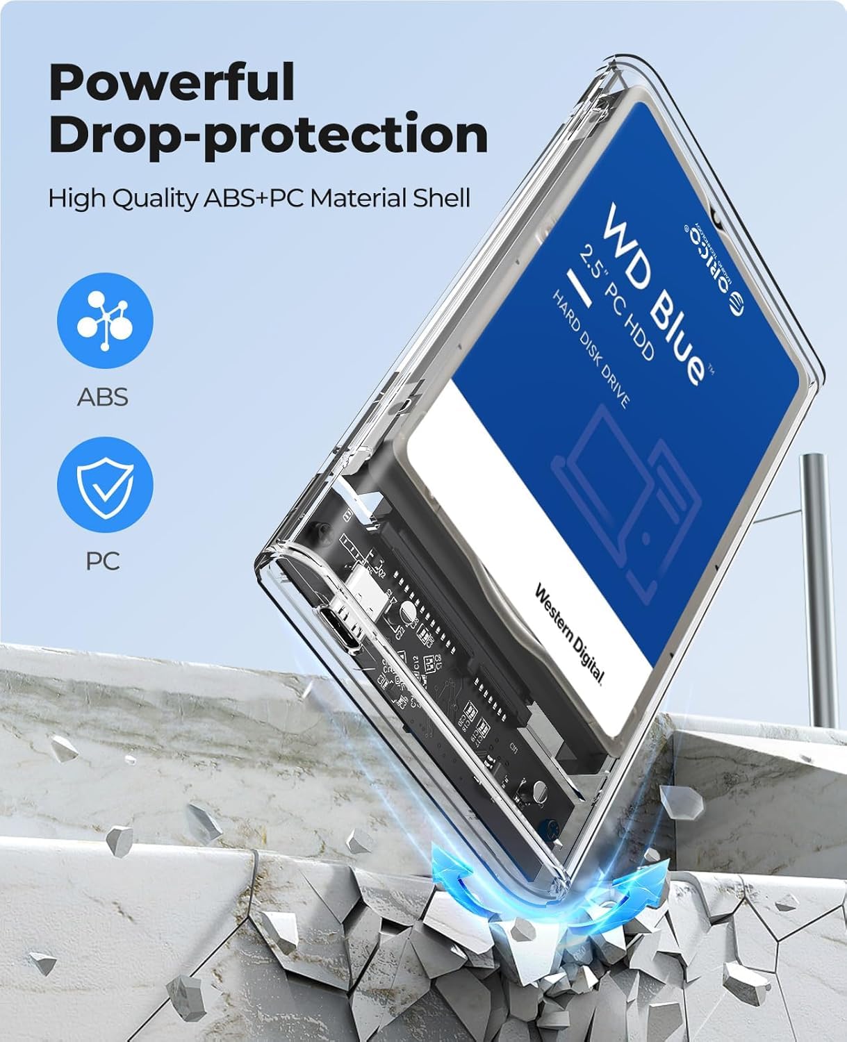 Sounce 2.5" SATA SSD Enclosure Case, SATA to USB C 3.1 Tool-Free External Hard Disk Case with Fast Transfer Speed Up to 6 Gbps & Up to 1TB Storage Capacity Compatible for 2.5 SSD/HDD