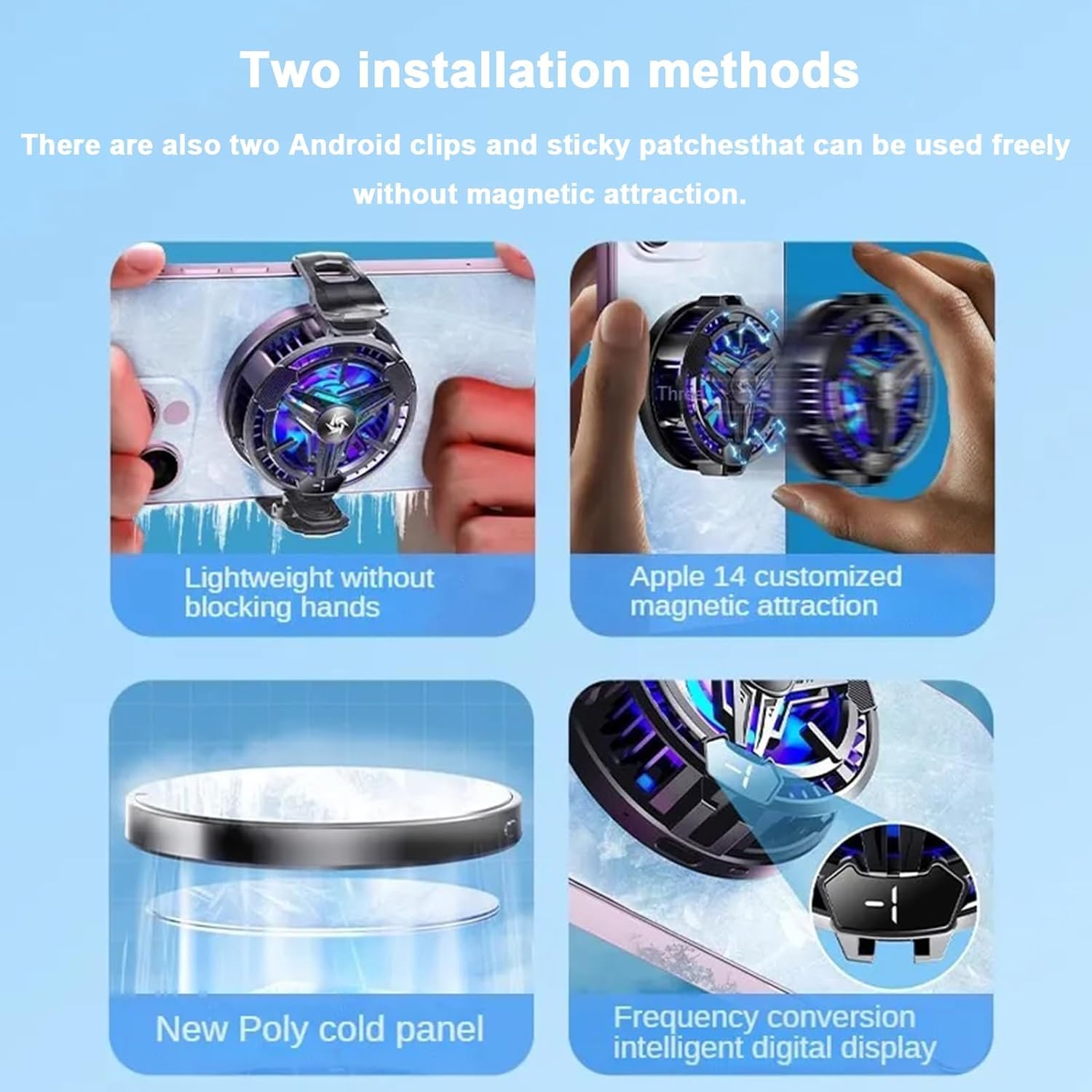 Sounce Phone Cooler, Led Gaming Mobile Cooler With Digital Display & RGB Lights, Magnetic Phone Radiator Fan for iPhone, Smartphones 4.5-7 Inches, Cooling Fan for Live Streaming