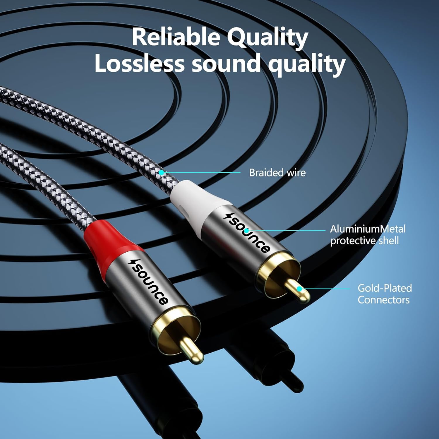 Sounce RCA to 3.5 MM Male Cable Adapter Stereo Audio Cable 3.5 mm AUX to 2 RCA Y Splitter Cable for Smartphone Tablet Speaker MP3 TV Home Theatre PC Amplifiers Metal Shell (3 Meter) - Grey