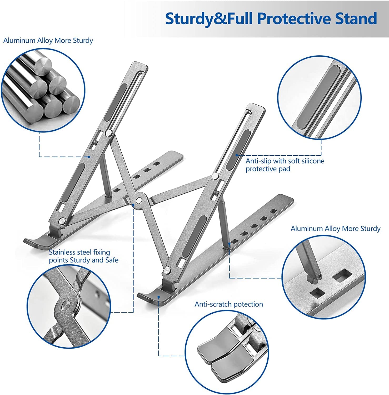 Sounce Laptop Tabletop Stand, Fold-Up, Adjustable, Ventilated, Portable Holder for Desk, Aluminum Foldable Laptop Ergonomic (Grey)