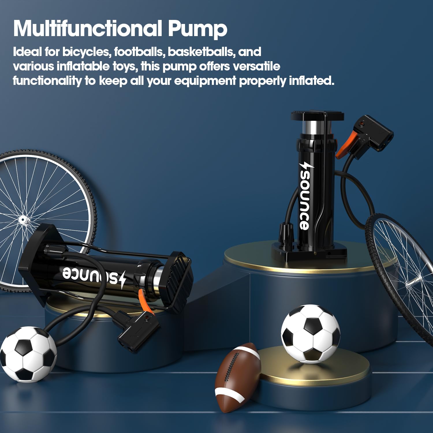 Sounce Portable High Pressure Foot Air Pump Heavy Compressor Cylinder with Gauge Floor for Bicycle, Car and Motorbike for Football Cycle Pumps for Bicycle for Tubeless