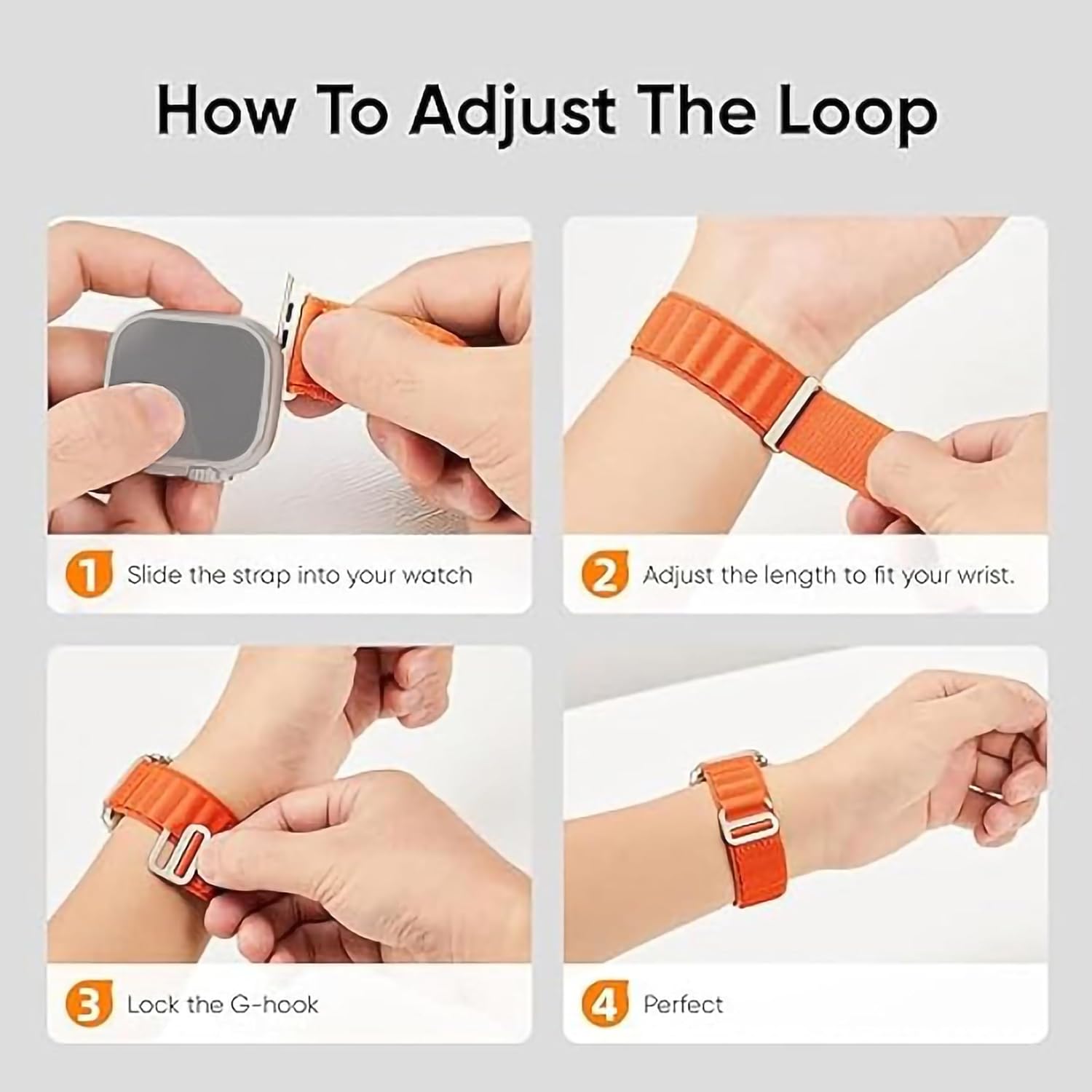 Sounce Trail Loop Nylon Strap with G-Hook Band for iWatch 49mm 45mm 44mm 42mm, Sport Bracelet for Men & Women, Soft Stretchy Bands for iWatch Ultra/Ultra 2 Series 8 7 6 5 4 3 2 1 SE - Set of 4