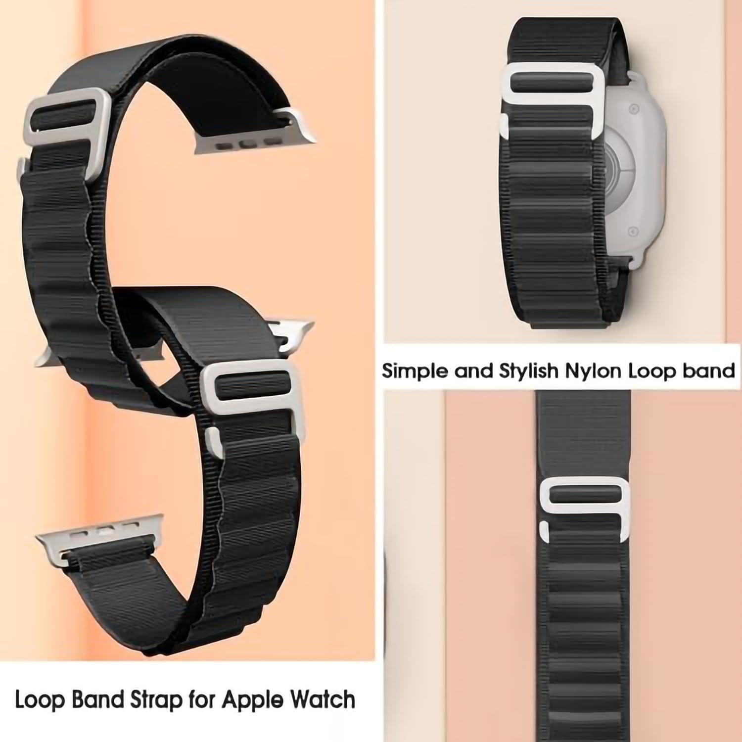 Sounce Nylon Loop Compatible For iWatch Band 49mm 45mm 44mm 42mm, iWatch Bands Nylon Sport Strap Women Men G-Hook Bracelet for iWatch Ultra/Ultra 2 Band Series 9 8 7 6 5 4 3 2 1 Series SE[Black]