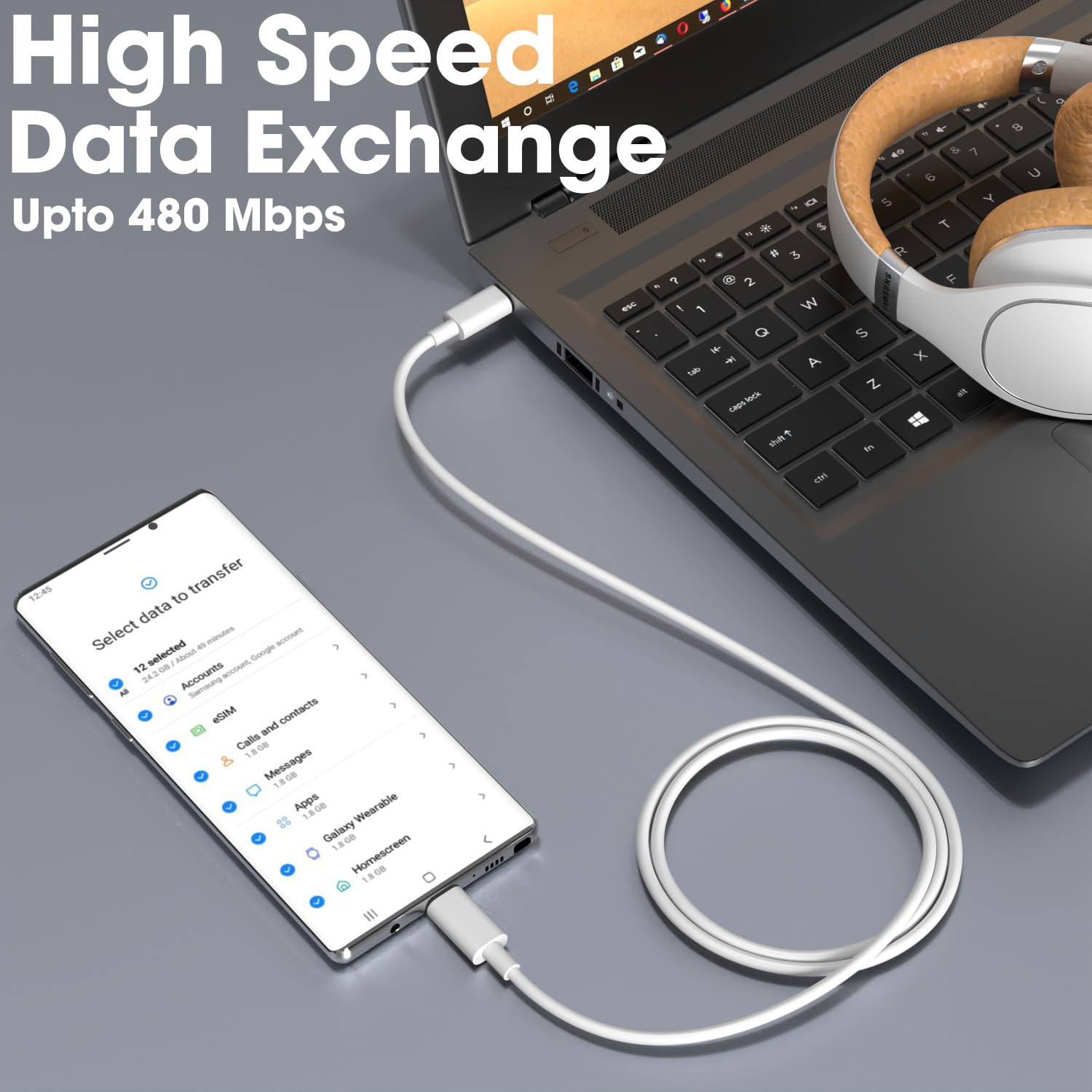 Xiaomi Mi Type C to Type C 60W HyperCharge Cable 3A Fast Charging Cable, Up to 480 Mbps High-Speed Data Transfer & Sync Cord Compatible With All Xiaomi Smartphones and Devices, White (1 Meter)