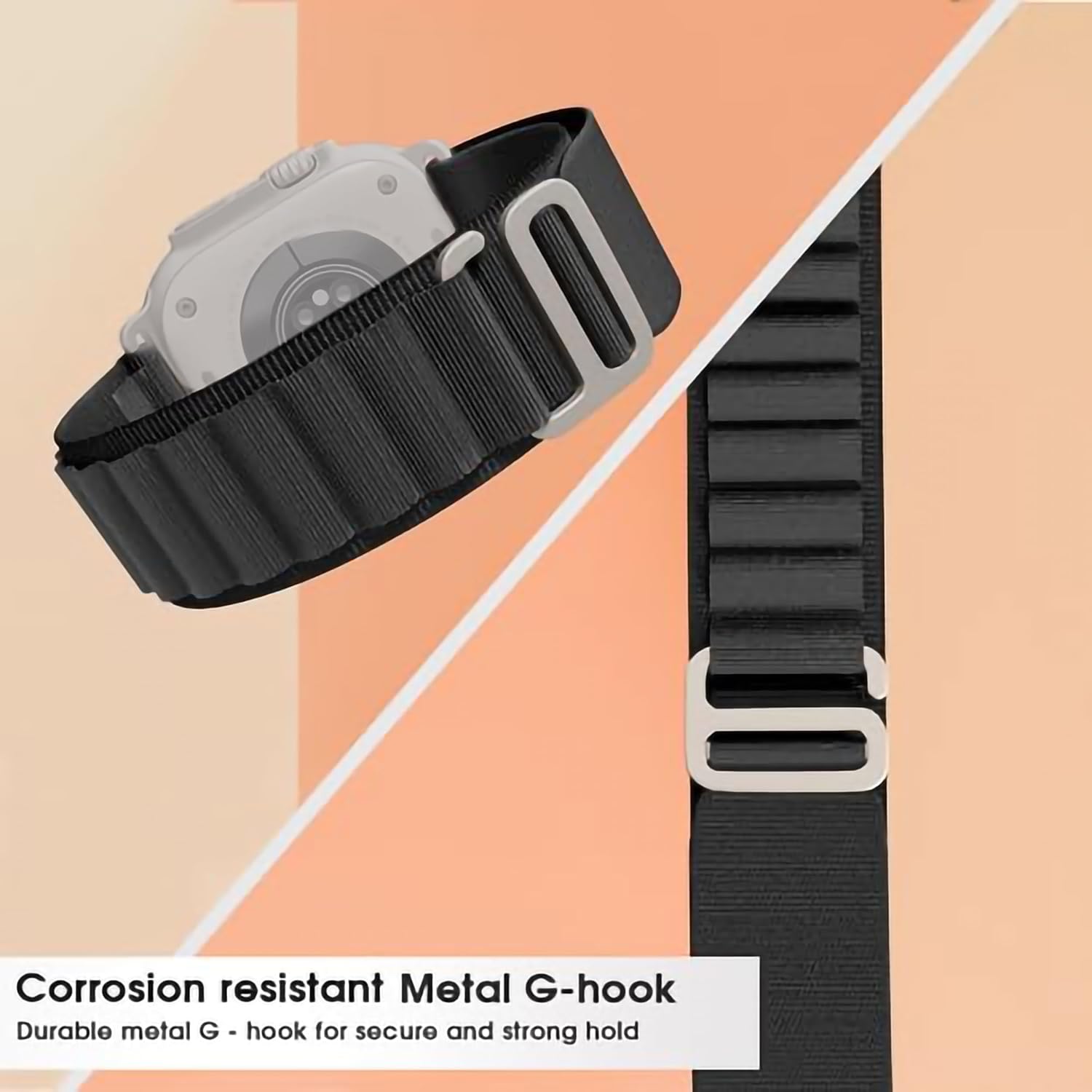 Sounce Nylon Loop Compatible For iWatch Band 49mm 45mm 44mm 42mm, iWatch Bands Nylon Sport Strap Women Men G-Hook Bracelet for iWatch Ultra/Ultra 2 Band Series 9 8 7 6 5 4 3 2 1 Series SE[Black]