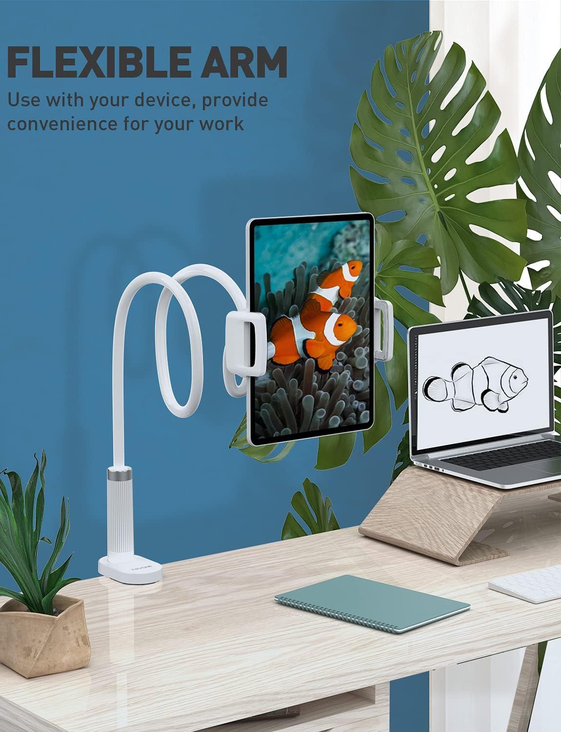 Sounce 360 Adjustable Mobile Phone Holder, Universal Phone Holder Clip Lazy Bracket Flexible Gooseneck Clamp Long Arms Mount for Mobile Tabletop Stand for Bedroom, Office, Home - White