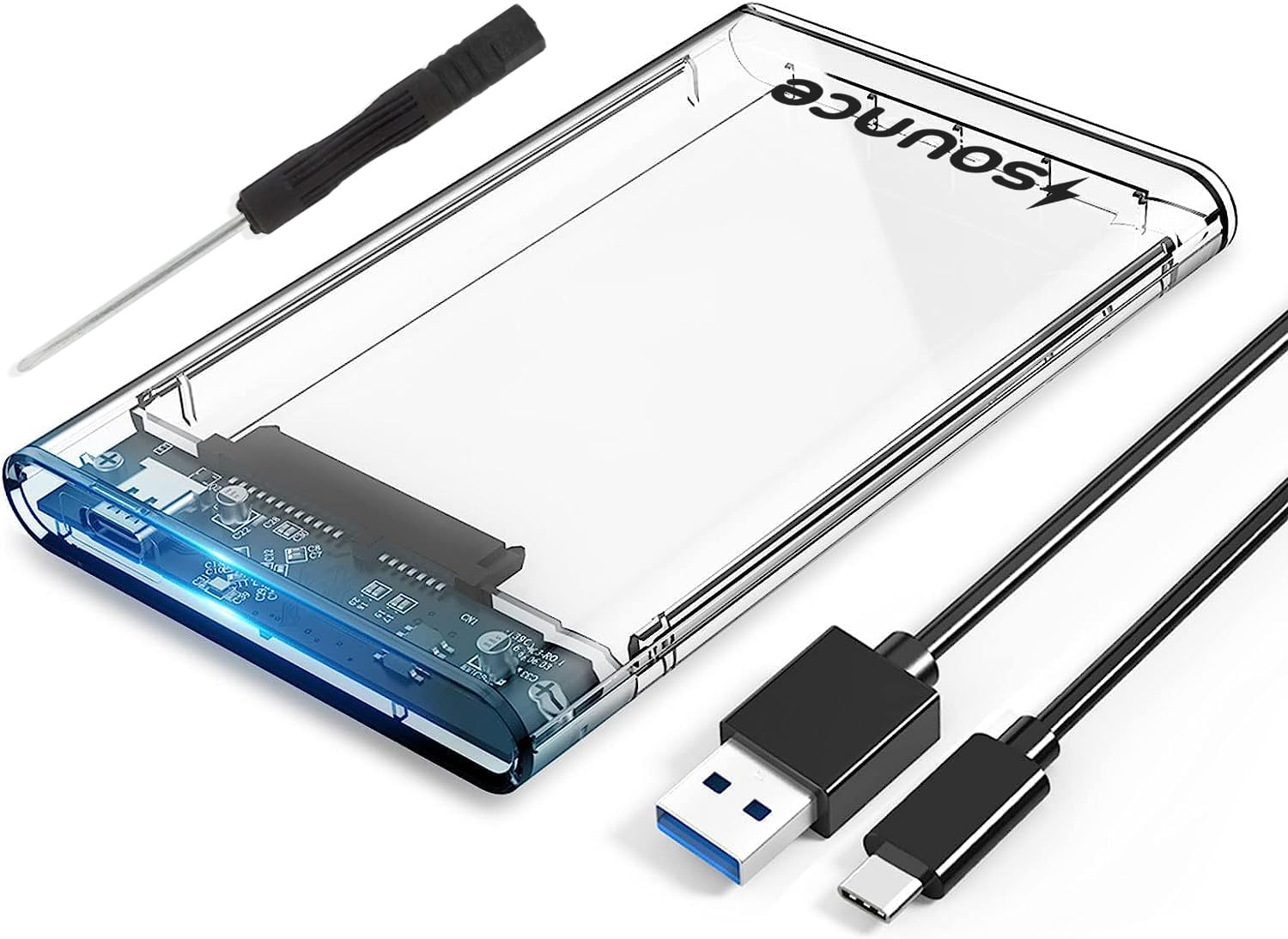 Sounce 2.5" SATA SSD Enclosure Case, SATA to USB C 3.1 Tool-Free External Hard Disk Case with Fast Transfer Speed Up to 6 Gbps & Up to 1TB Storage Capacity Compatible for 2.5 SSD/HDD