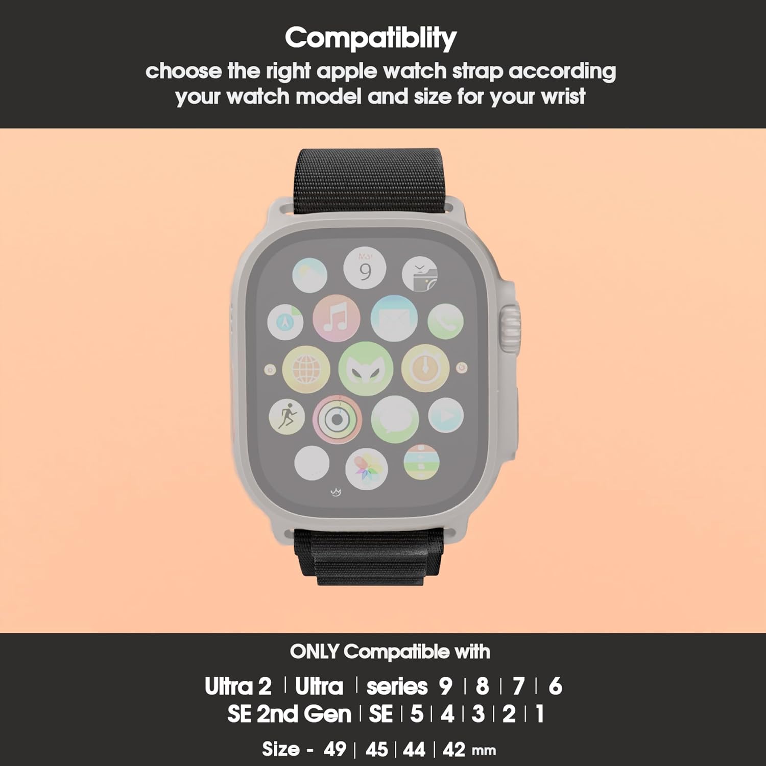 Sounce Nylon Loop Compatible For iWatch Band 49mm 45mm 44mm 42mm, iWatch Bands Nylon Sport Strap Women Men G-Hook Bracelet for iWatch Ultra/Ultra 2 Band Series 9 8 7 6 5 4 3 2 1 Series SE[Black]