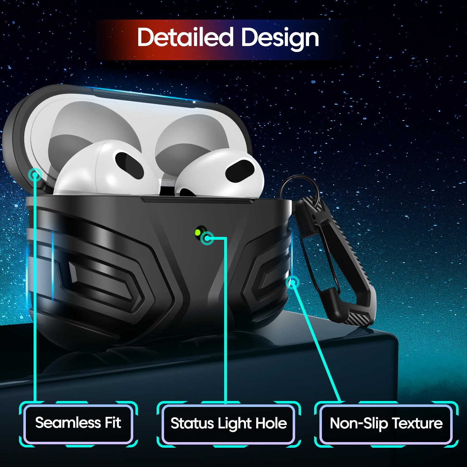 Sounce Rugged AirPod Cover Case for AirPods 4th Generation (2024) with Active Noise Cancellation – Full Body Shockproof Protection + 3-in-1 Cleaning Kit