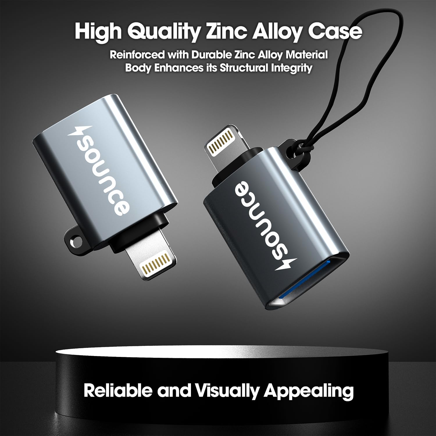 Sounce OTG for iPhone/iPad, Lightning OTG Pendrive Adapter Compatible with All iOS Devices, USB Female Support Connect USB Flash Drive, Keyboard, Mouse (Silver)