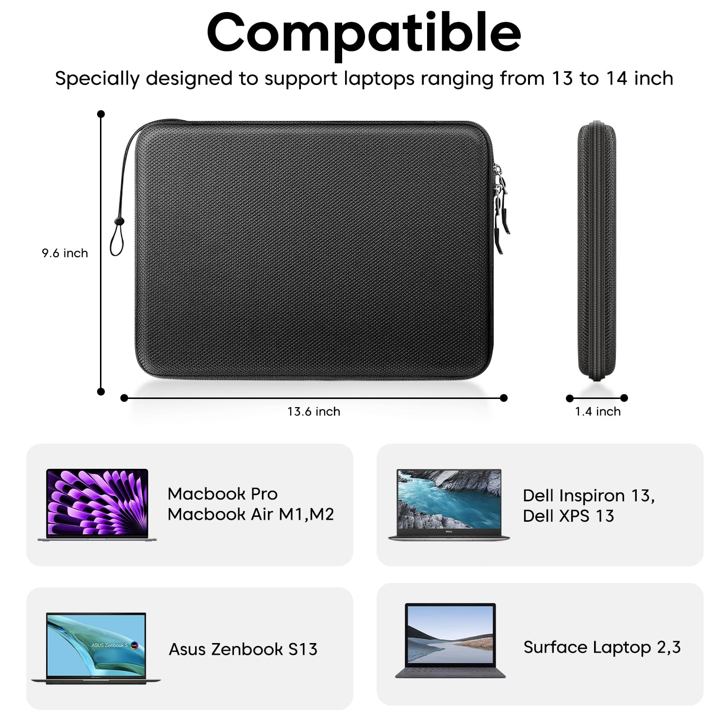 Sounce Hard Laptop Sleeve for 13–14 Inch Laptops – Slim Shockproof & Water-Resistant EVA Carrying Case for MacBook Pro/Air M1 M2, Surface Laptop 3/2, Dell XPS 13, Inspiron 13, Lenovo, Asus, HP & More