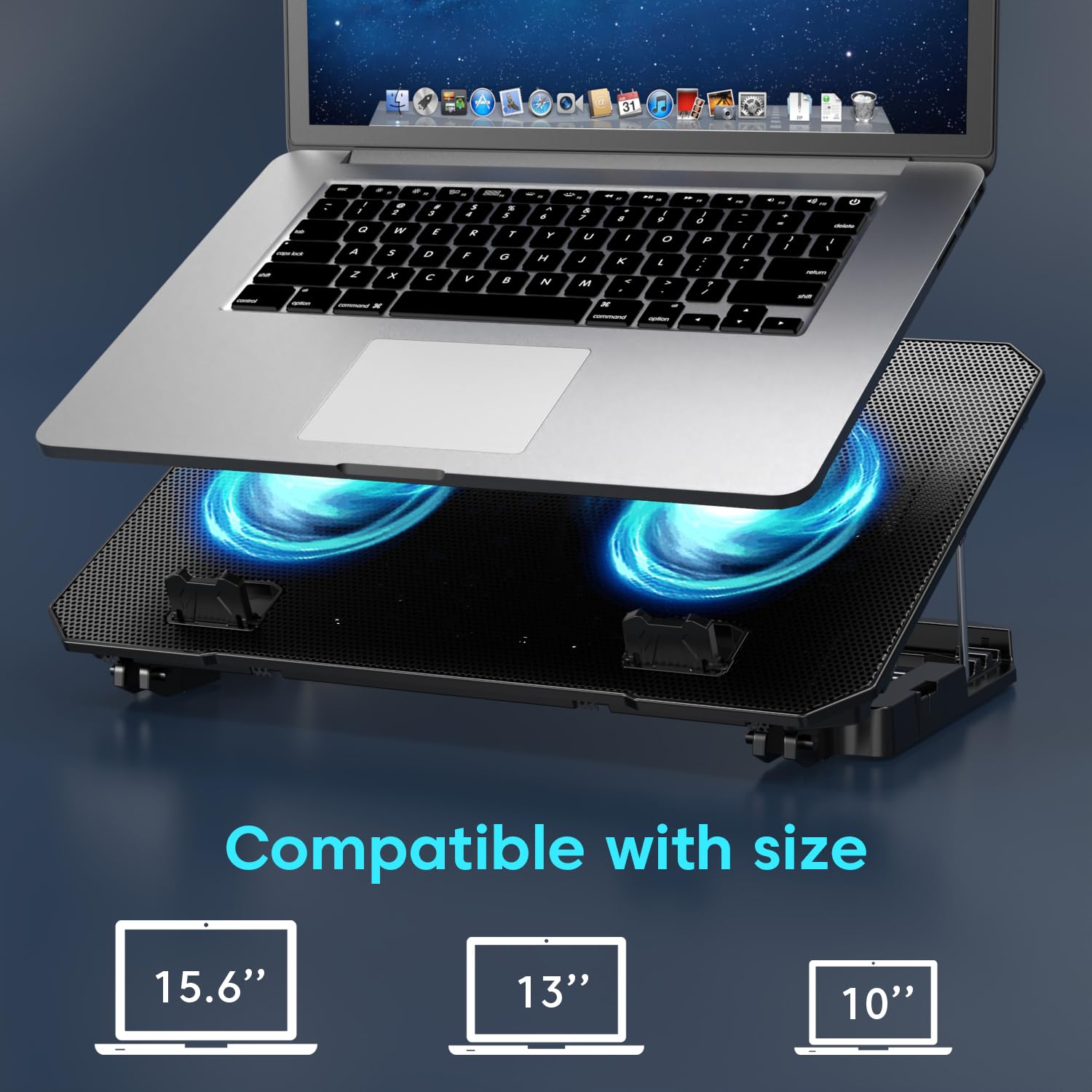 Sounce NC5500D Dual Fan Laptop Cooler with Silent Operation, Fan Speed Adjustment, Smart Display Panel, 5-Level Foldable Stand & Phone Holder – Black