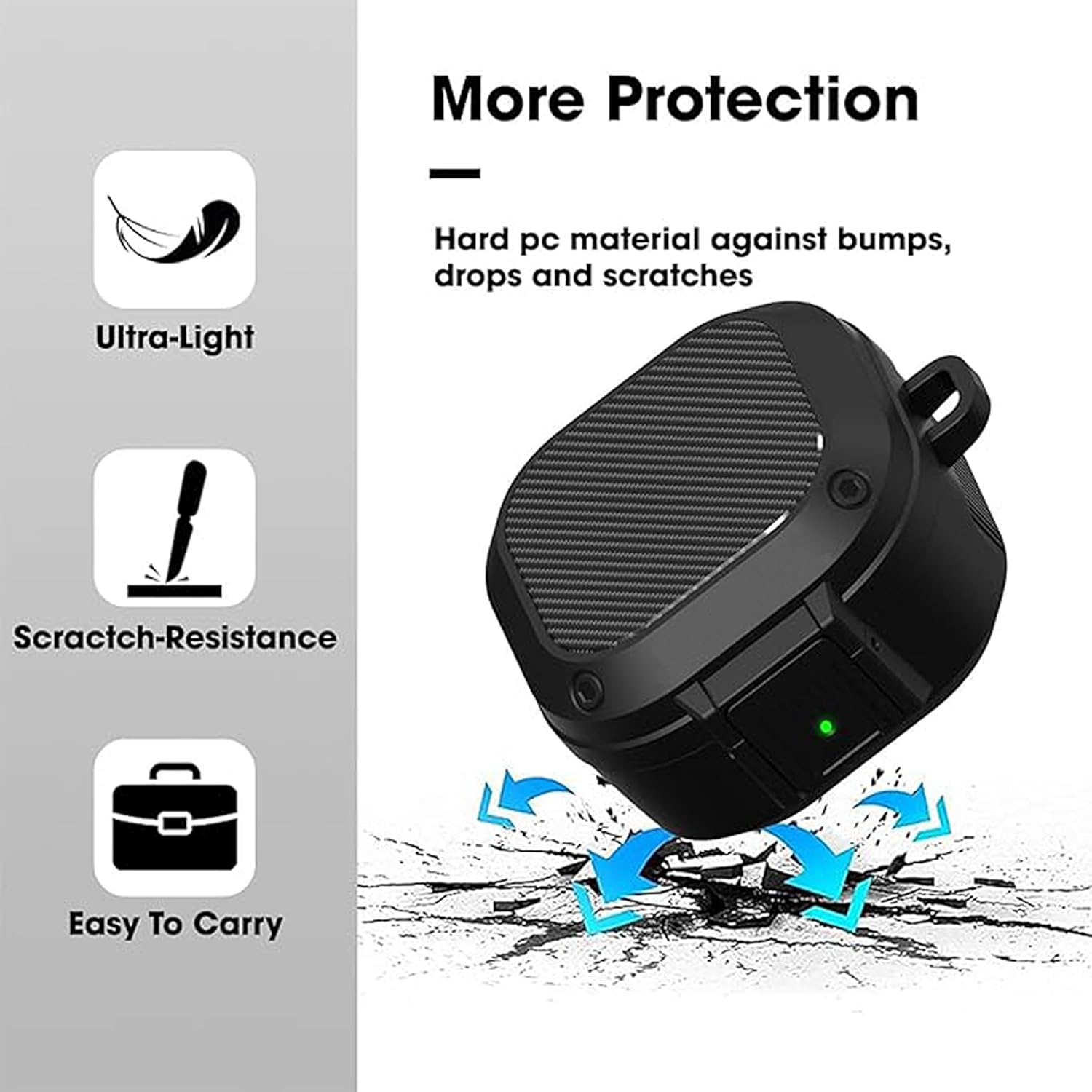 Sounce Tough Case Compatible with Samsung Galaxy Buds Live/Pro/2 Pro, Rugged Protective Cover with Carabiner, Scratch Resistant, Drop Protection, Shock Armor Series - Carbon Fiber