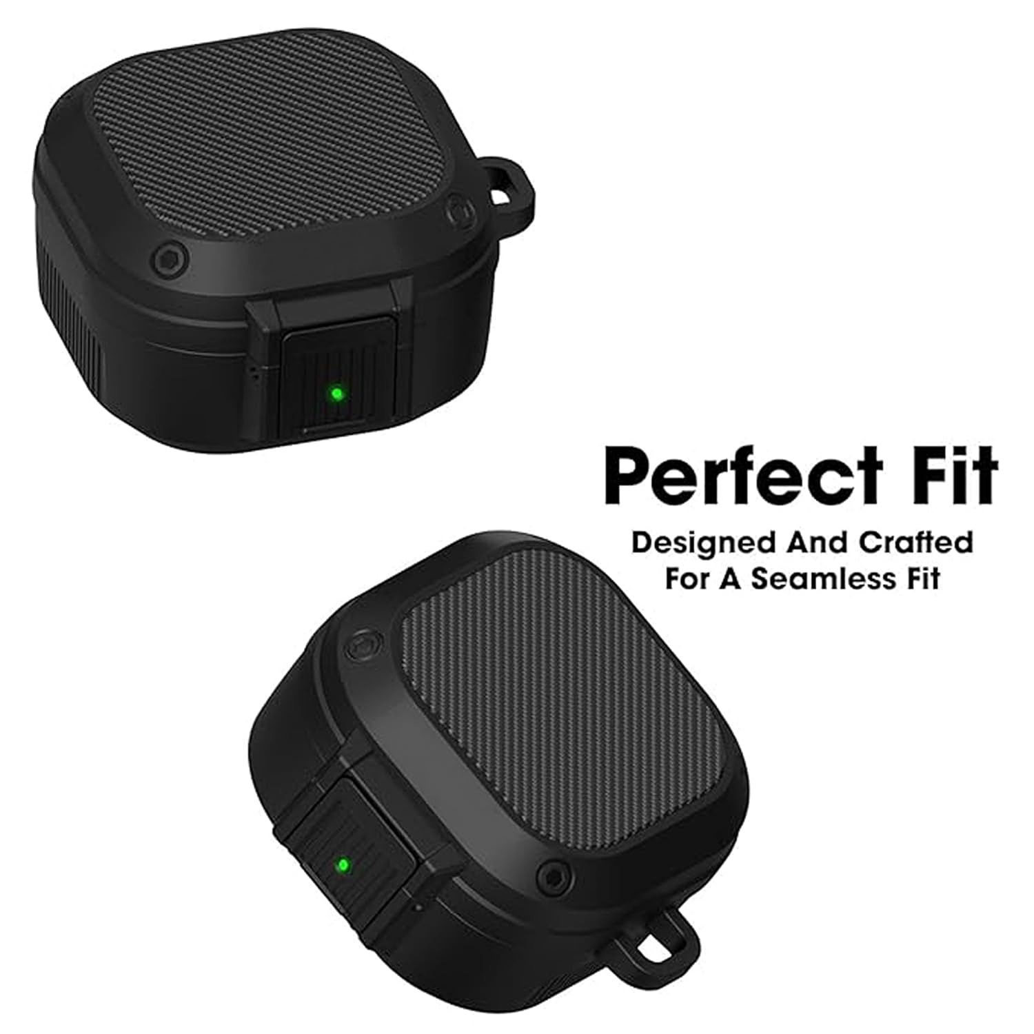 Sounce Tough Case Compatible with Samsung Galaxy Buds Live/Pro/2 Pro, Rugged Protective Cover with Carabiner, Scratch Resistant, Drop Protection, Shock Armor Series - Carbon Fiber