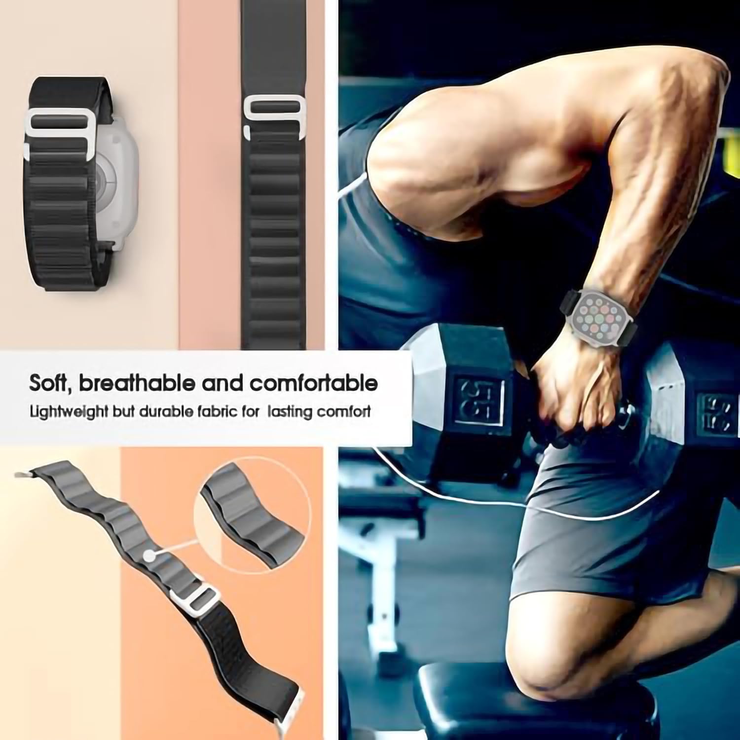 Sounce Nylon Loop Compatible For iWatch Band 49mm 45mm 44mm 42mm, iWatch Bands Nylon Sport Strap Women Men G-Hook Bracelet for iWatch Ultra/Ultra 2 Band Series 9 8 7 6 5 4 3 2 1 Series SE[Black]